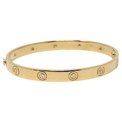 Cartier Love Collection 18 Karat Yellow Gold and 10 Diamond Bangle Bracelet 17