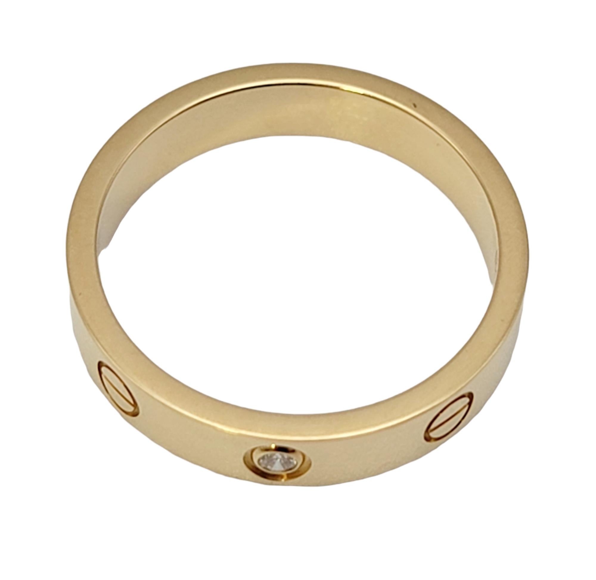 Round Cut Cartier Love Collection 18 Karat Yellow Gold Wedding Band Ring with Diamond, Box