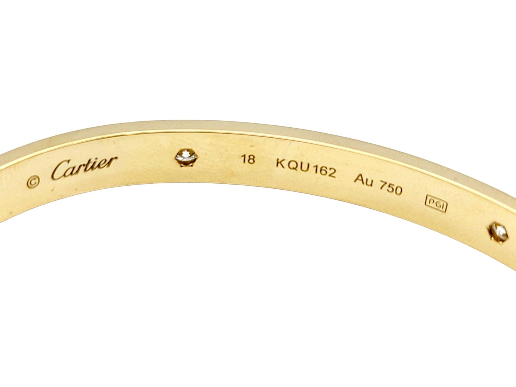 Contemporary Cartier Love Collection 4 Diamond 18 Karat Yellow Gold Bangle Bracelet with Box