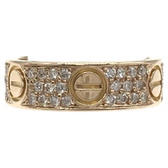 Cartier Love Collection Diamond Pave Set 18K Rose Gold Band Ring