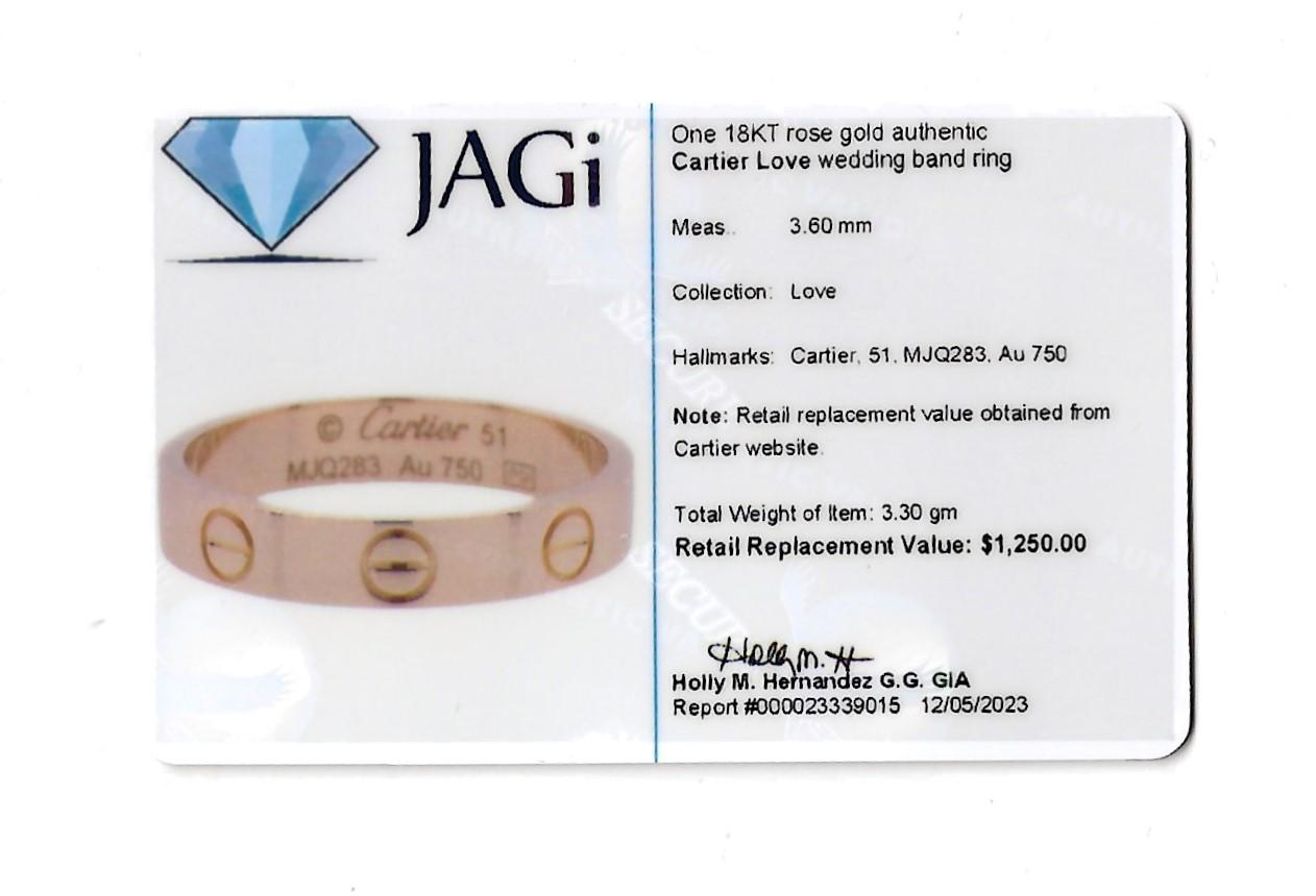 Cartier Love Collection Narrow Polished 18 Karat Rose Gold Band Ring  For Sale 3