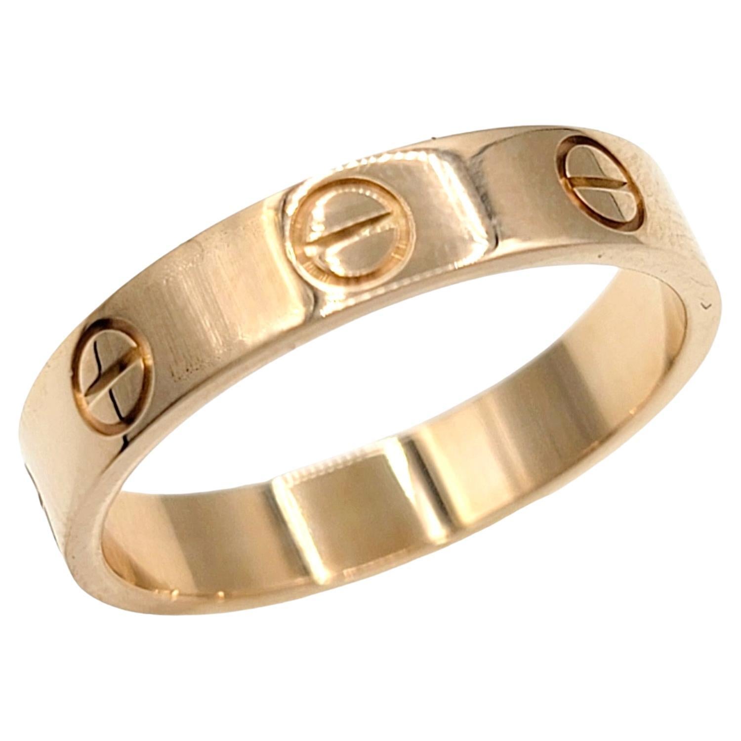 Cartier Love Collection Narrow Polished 18 Karat Rose Gold Band Ring  For Sale