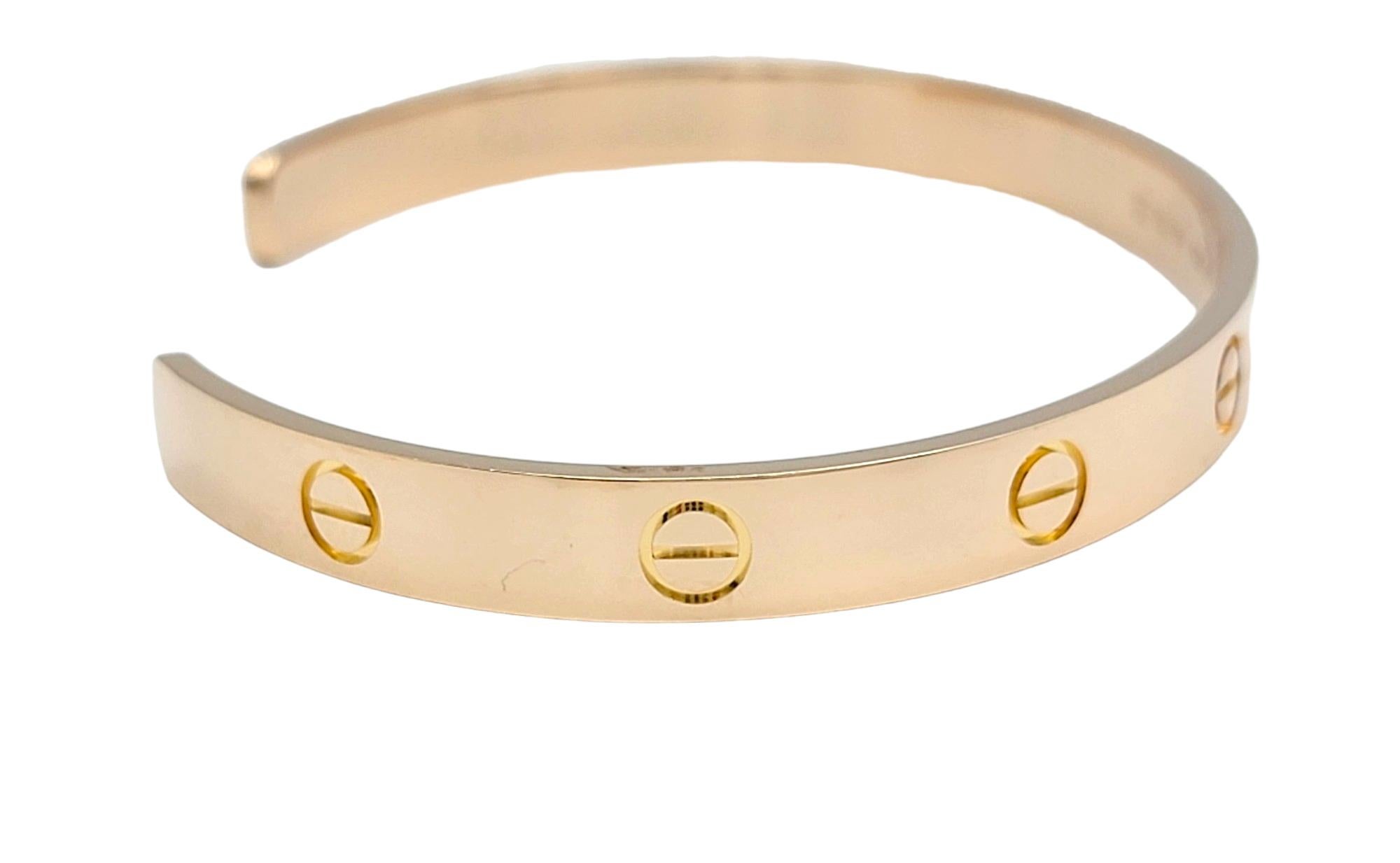 Contemporary Cartier Love Collection Polished 18 Karat Rose Gold Slip-On Cuff Bracelet  For Sale