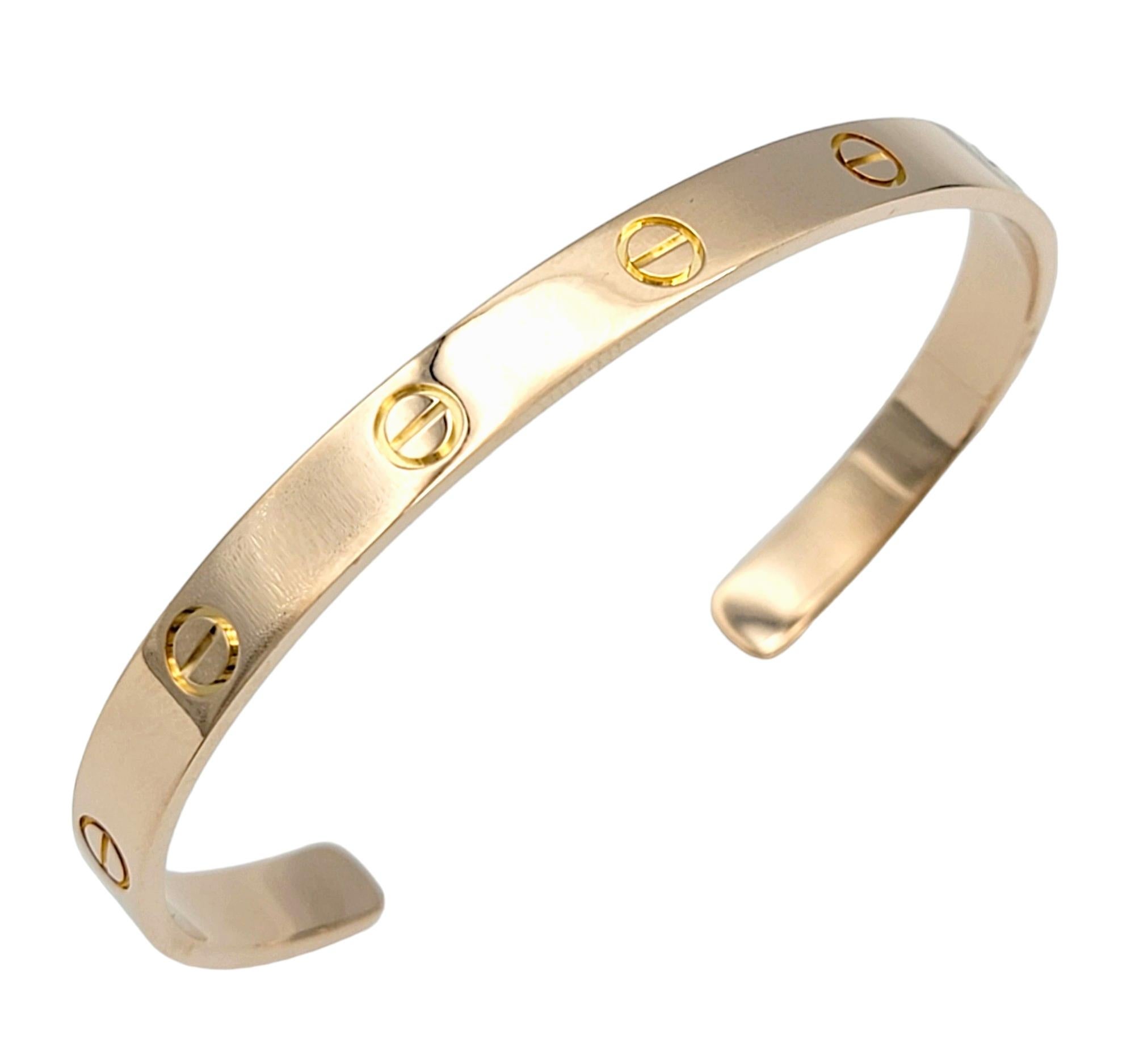 Women's Cartier Love Collection Polished 18 Karat Rose Gold Slip-On Cuff Bracelet  For Sale