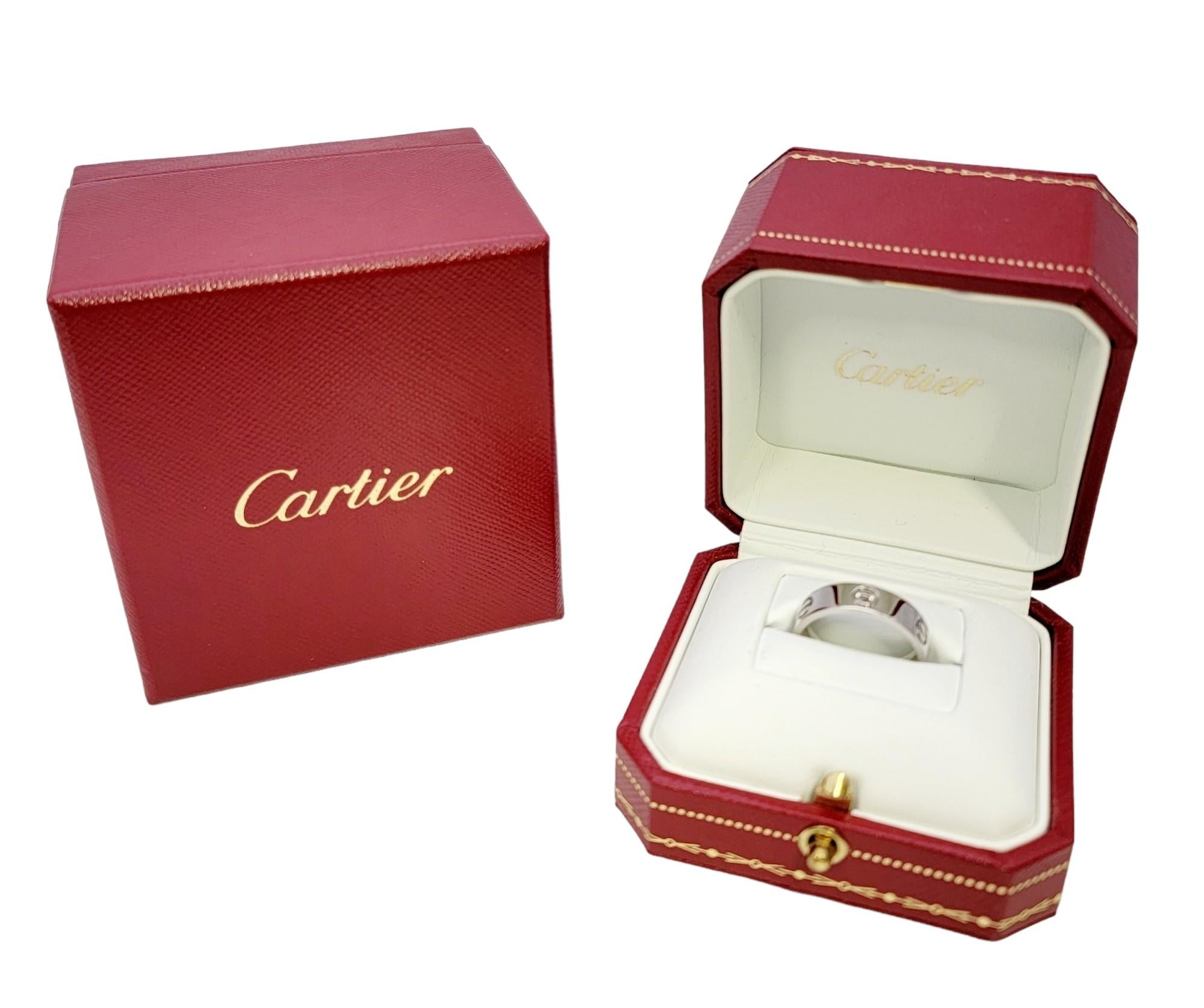 Cartier Love Collection Polished Platinum 5.5 mm Band Ring with Box Size 57 For Sale 4