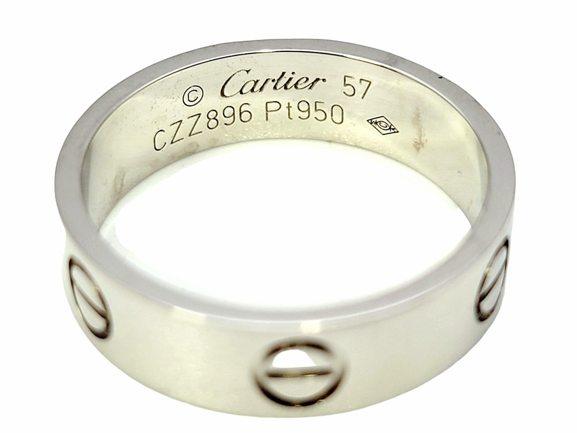 Contemporary Cartier Love Collection Polished Platinum 5.5 mm Band Ring with Box Size 57 For Sale