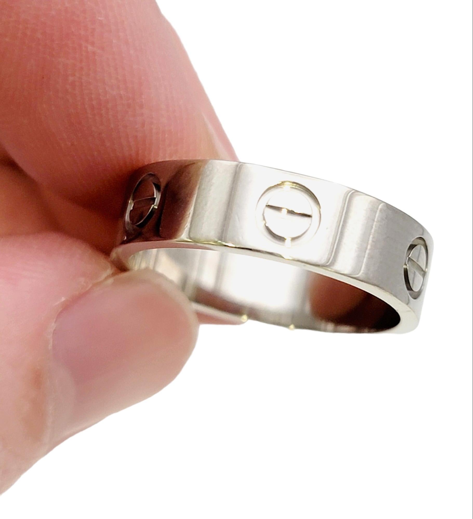 Cartier Love Collection Polished Platinum 5.5 mm Band Ring with Box Size 57 In Good Condition For Sale In Scottsdale, AZ