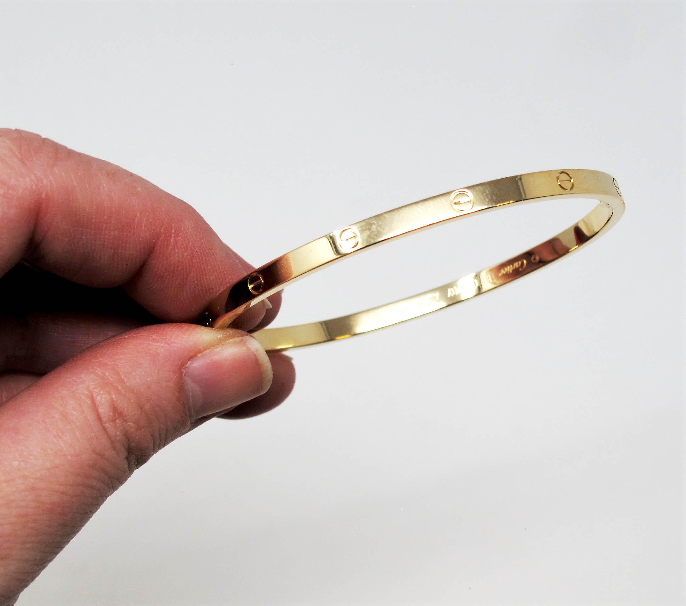 Cartier Love Collection Small 18 Karat Yellow Gold Bangle Bracelet with Box 4
