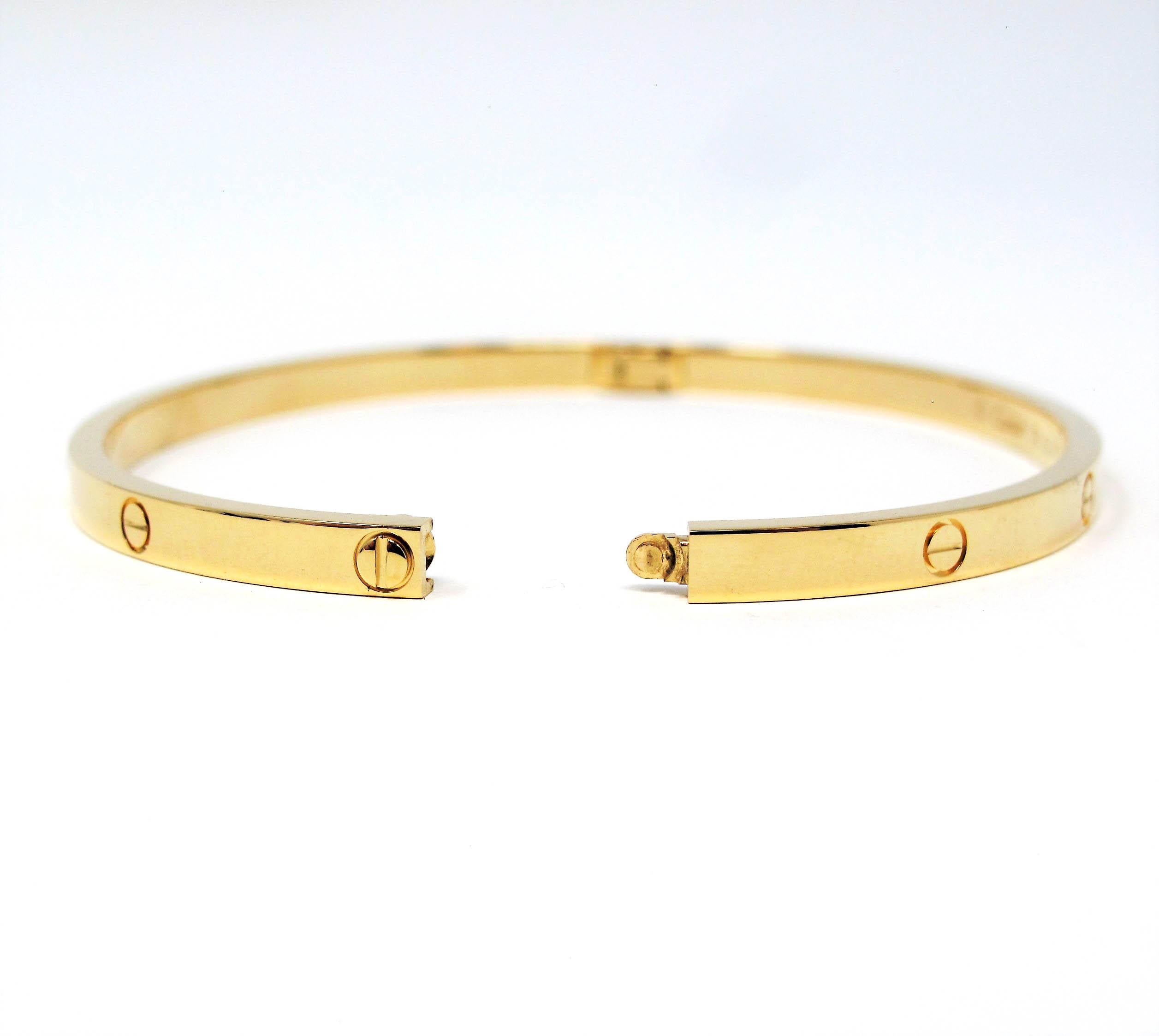 Cartier Love Collection Small 18 Karat Yellow Gold Bangle Bracelet with Box In Good Condition In Scottsdale, AZ