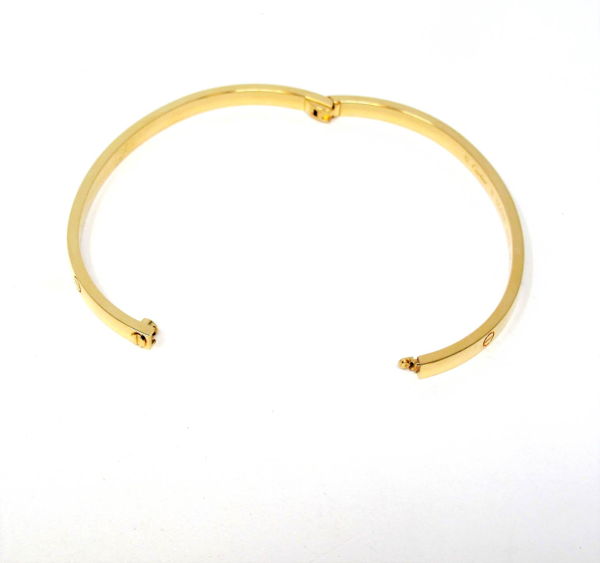 Women's or Men's Cartier Love Collection Small 18 Karat Yellow Gold Bangle Bracelet with Box