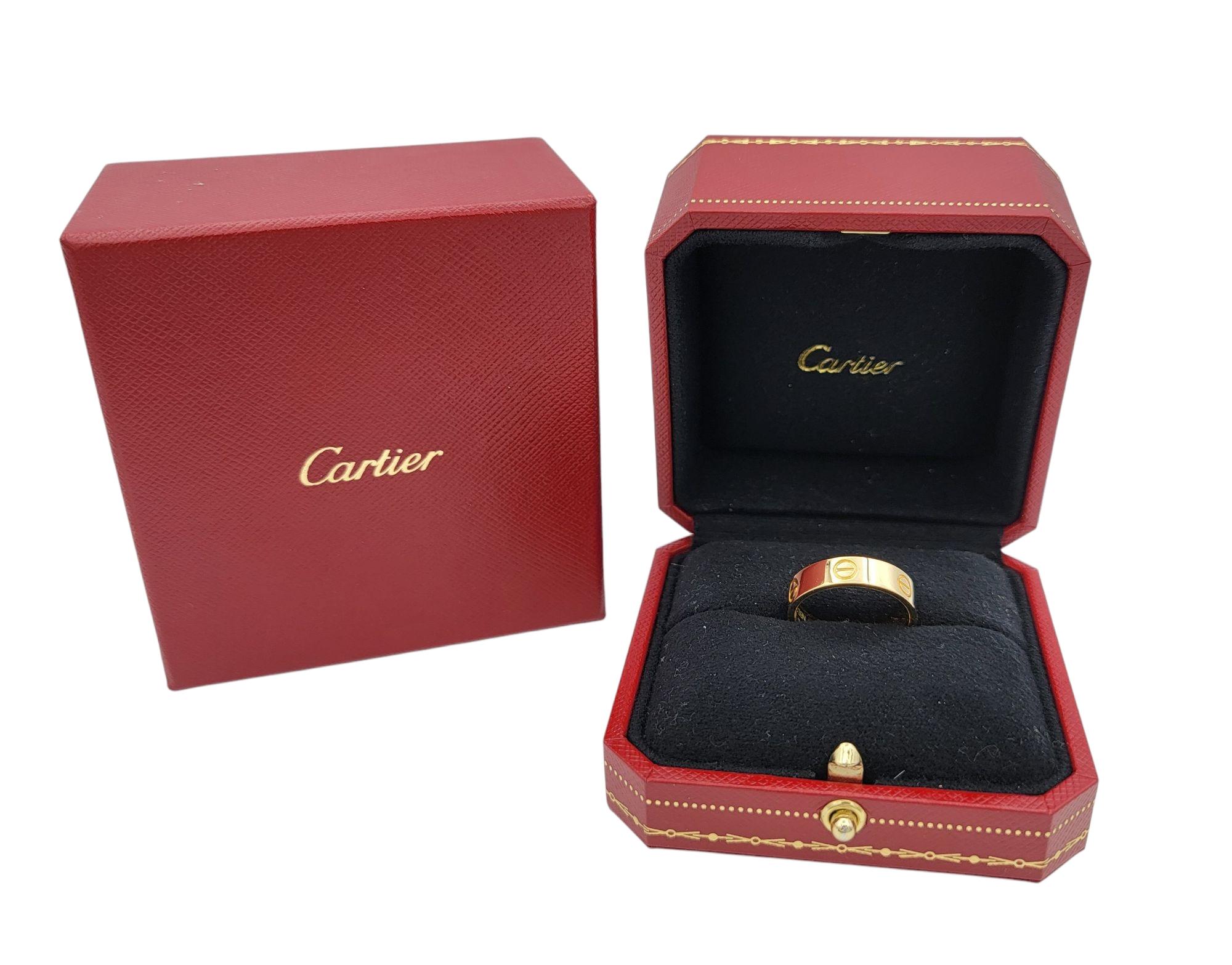 Cartier Love Collection Unisex Band Ring Polished 18 Karat Yellow Gold, Size 59 6