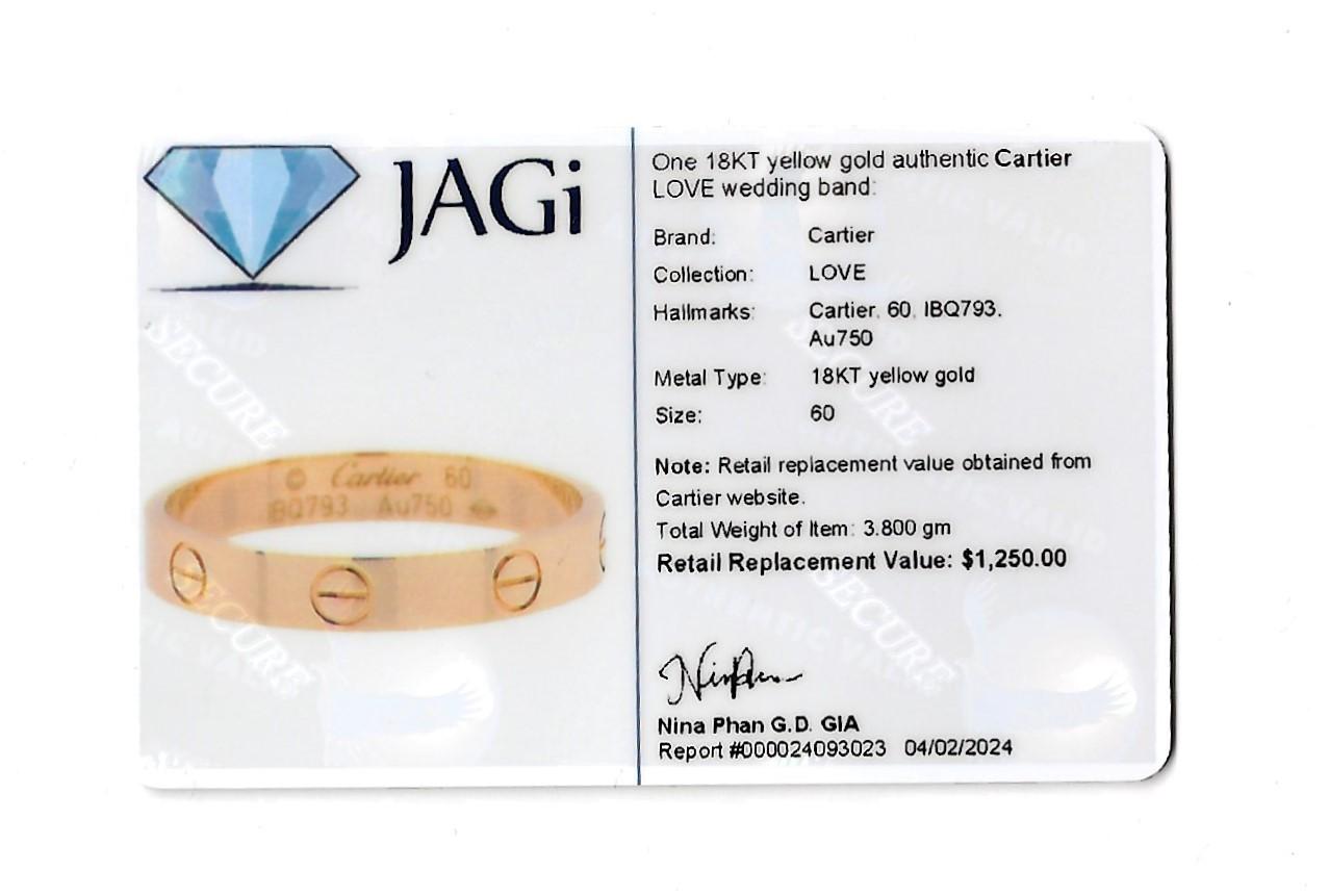 Cartier Love Collection Wedding Band Ring Set in Polished 18 Karat Yellow Gold For Sale 6