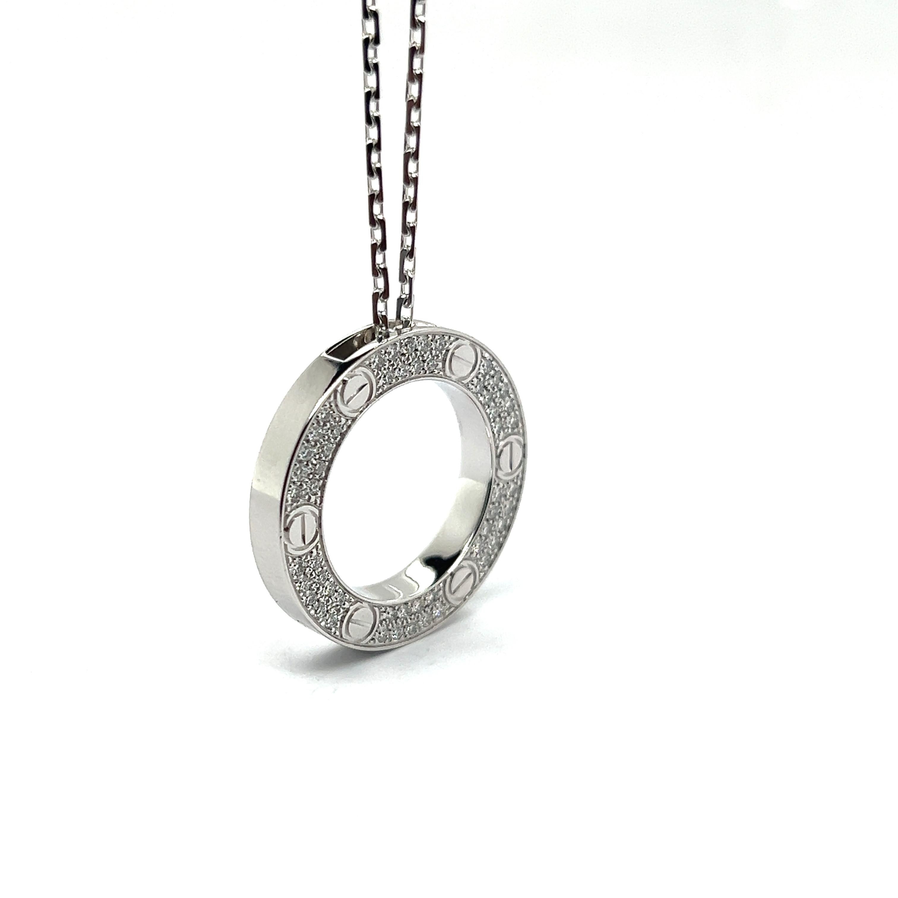 Cartier LOVE Collier with Diamonds in 18 Karat White Gold For Sale 4
