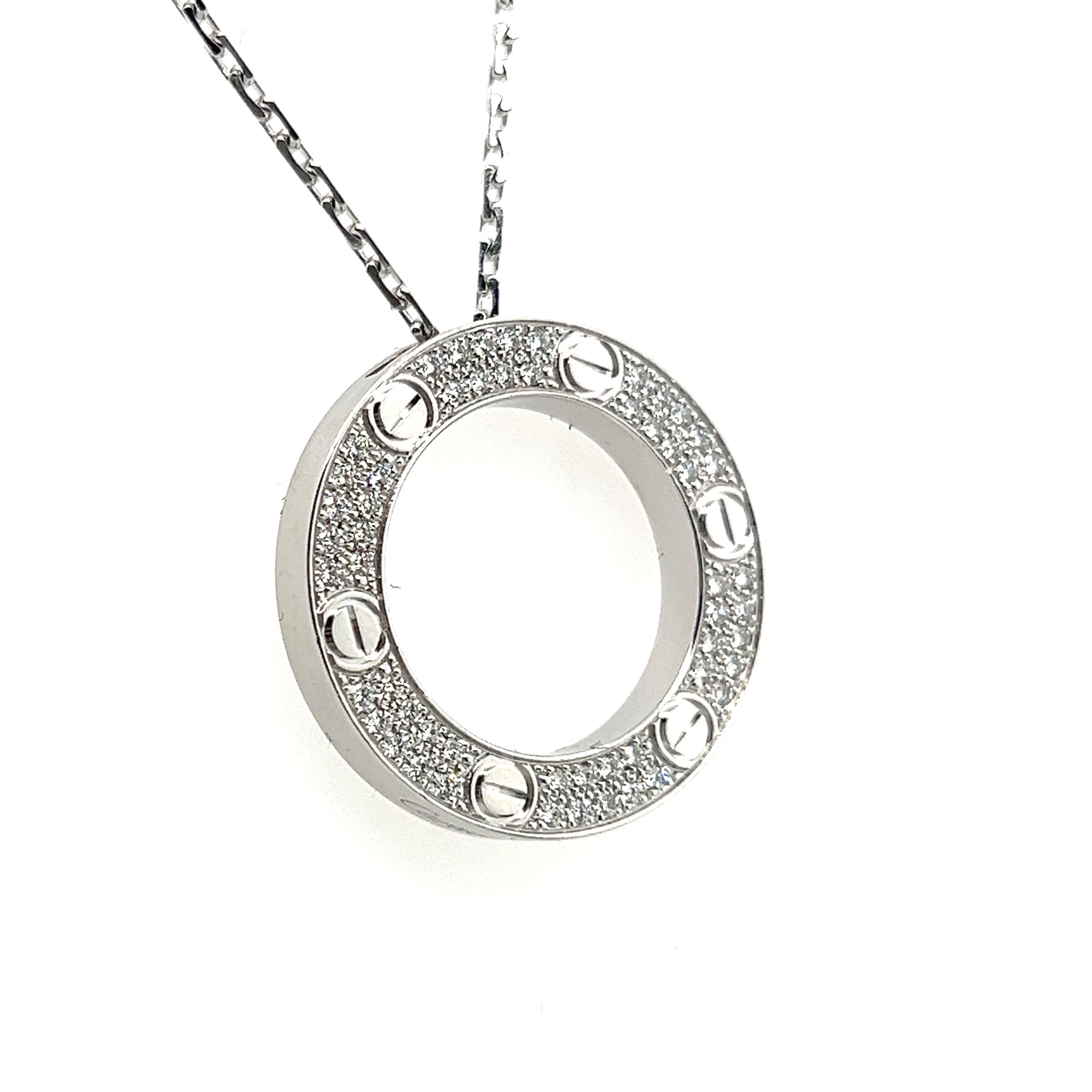Cartier LOVE Collier with Diamonds in 18 Karat White Gold For Sale 5