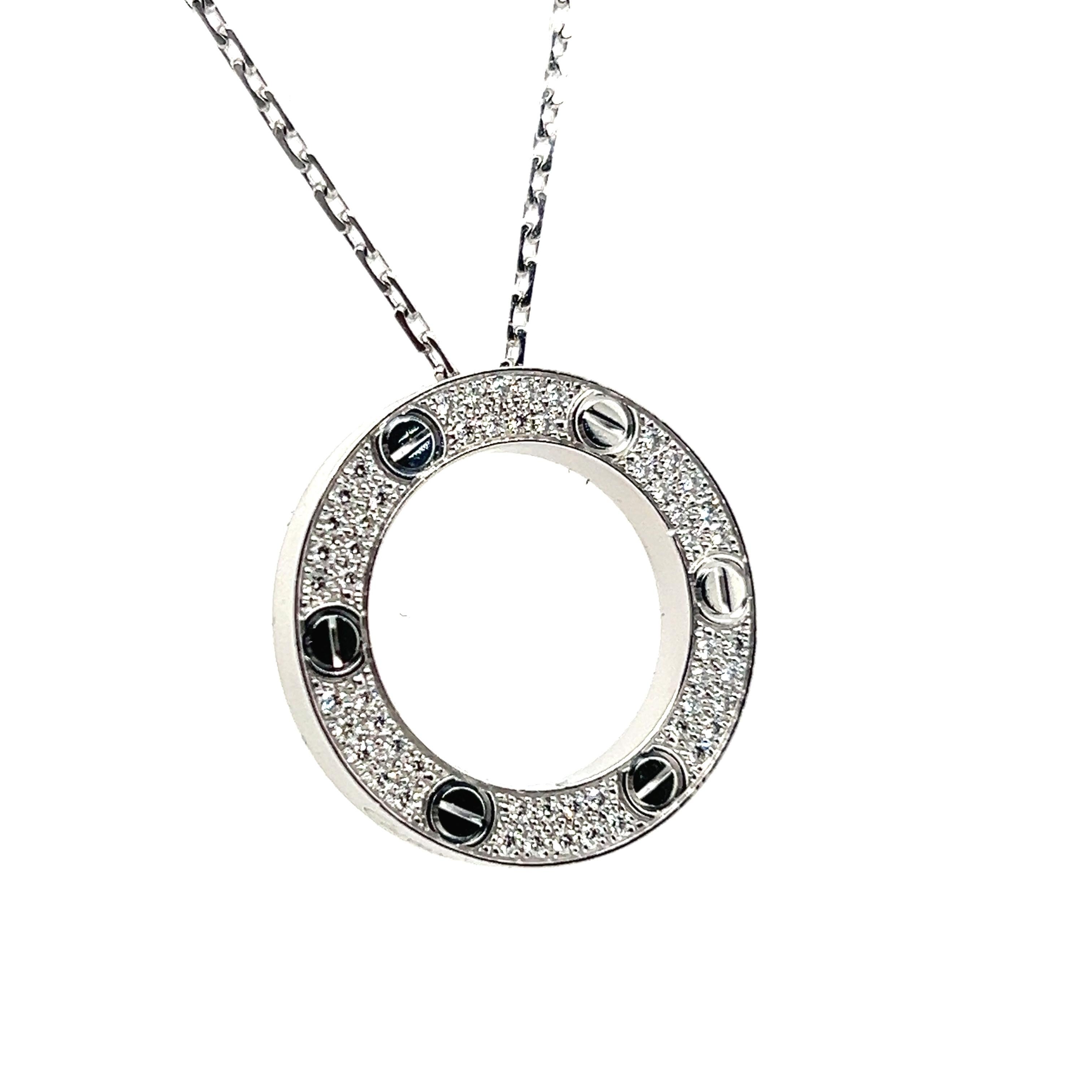 Cartier LOVE Collier with Diamonds in 18 Karat White Gold For Sale 6