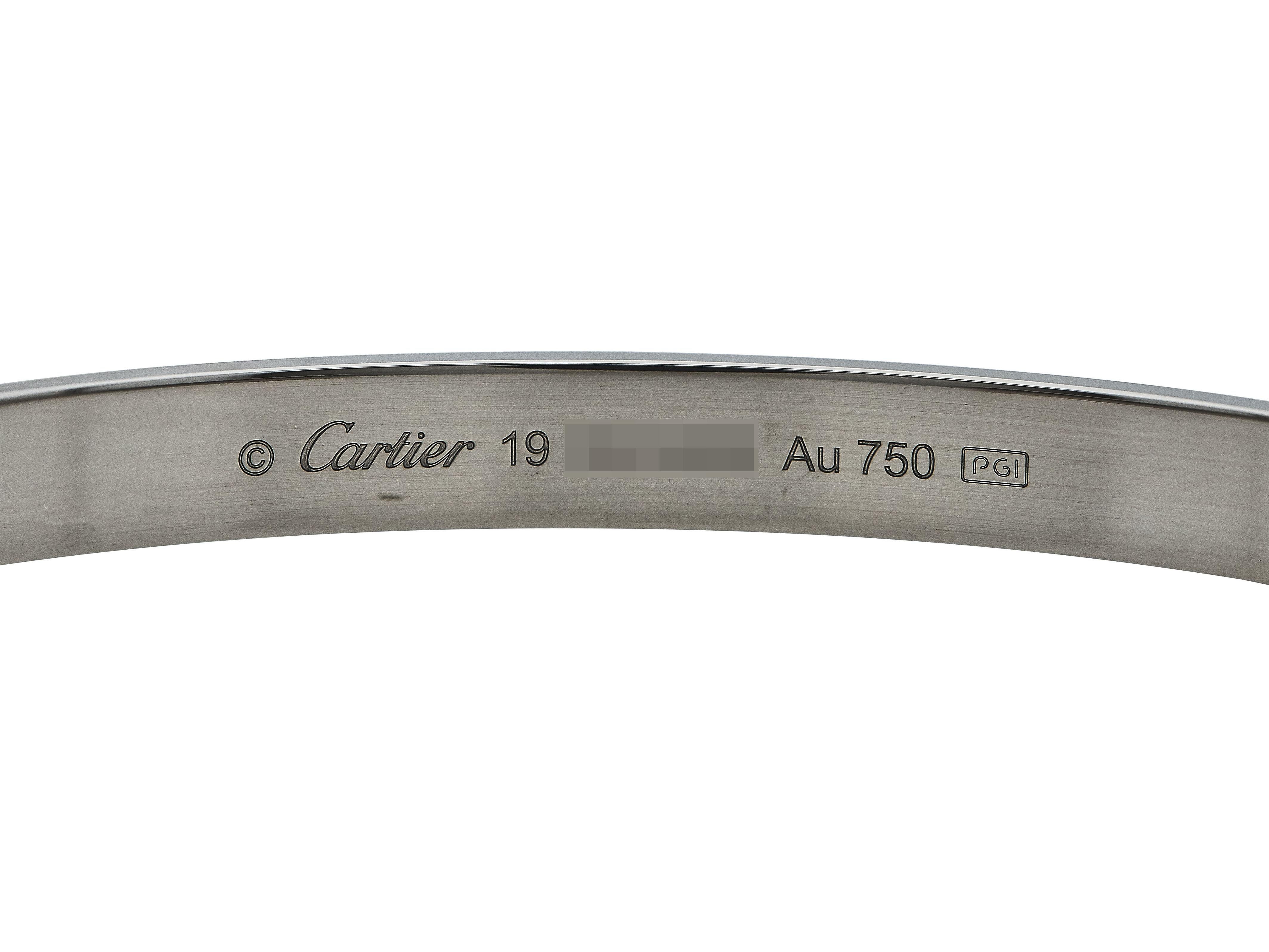 Cartier Love Manschette 18K Weißgold Größe 19 im Zustand „Hervorragend“ im Angebot in New York, NY