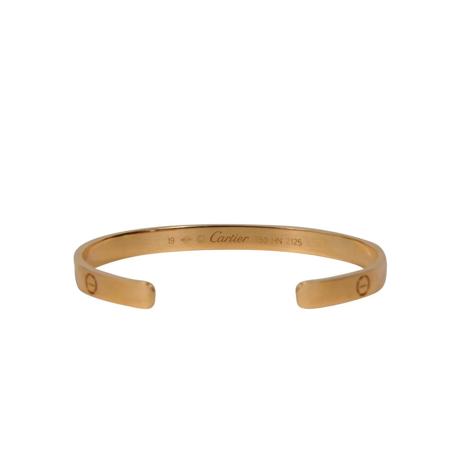 Cartier Love Cuff Bangle Bracelet en or jaune 18k Taille 19 Unisexe en vente