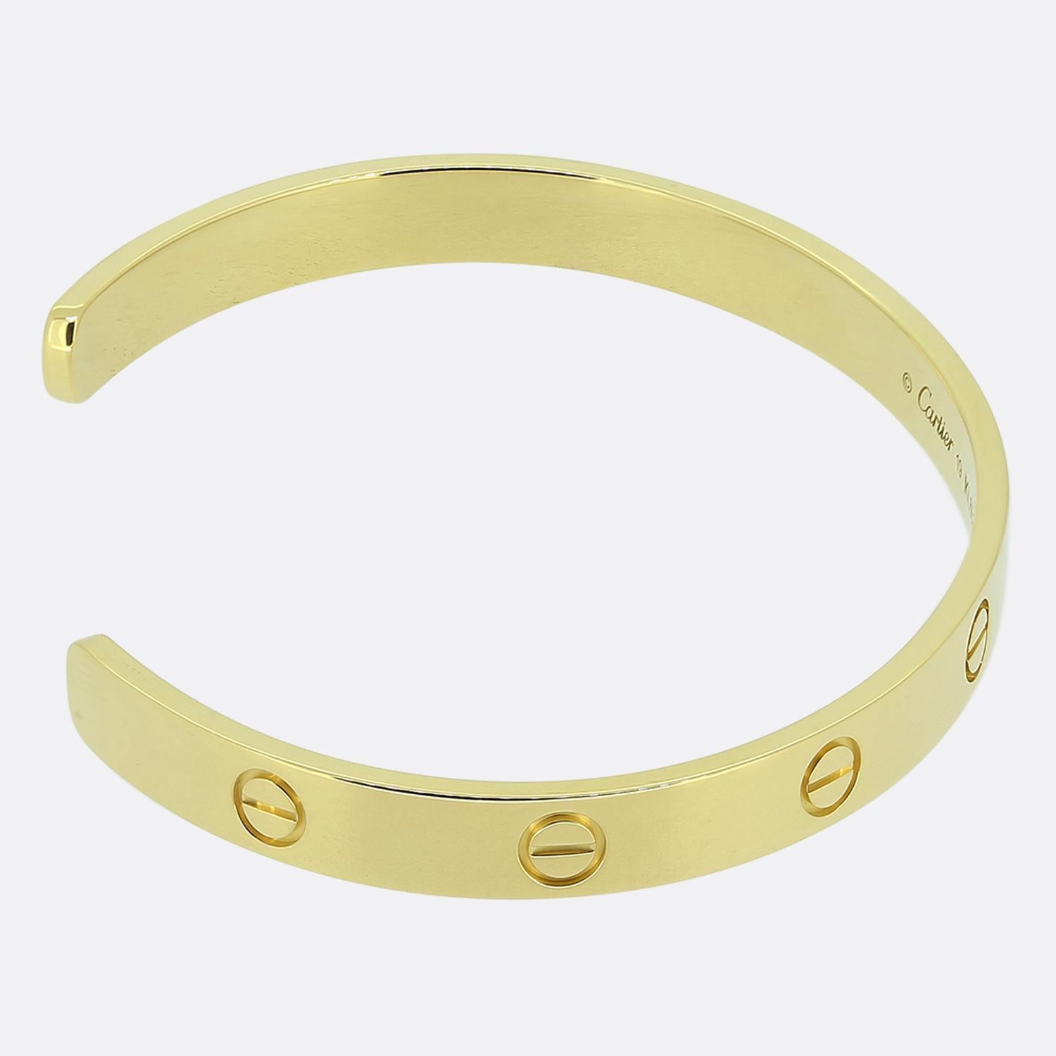Bracelet manchette LOVE de Cartier Taille 19 Excellent état - En vente à London, GB