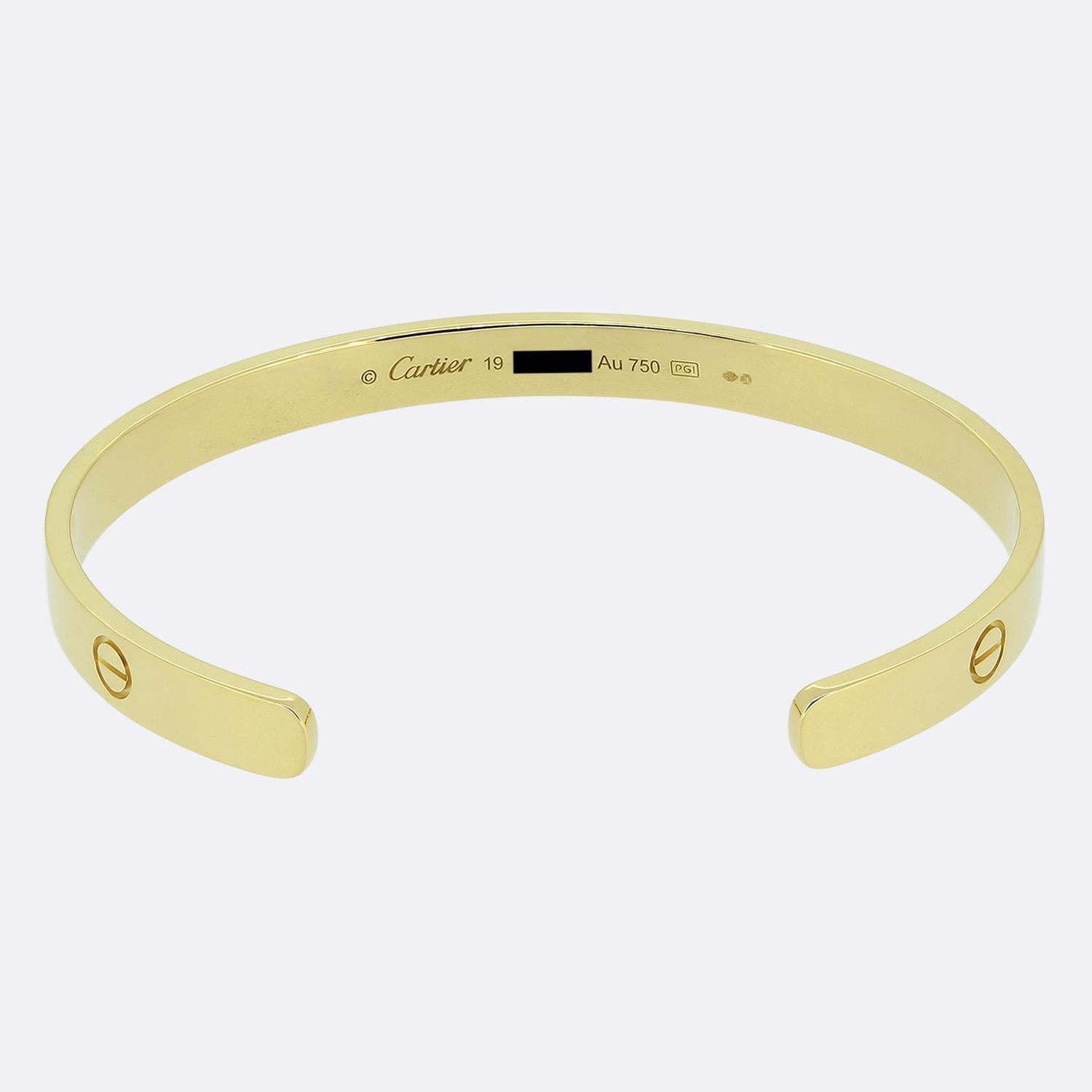 Bracelet manchette LOVE de Cartier Taille 19 Unisexe en vente