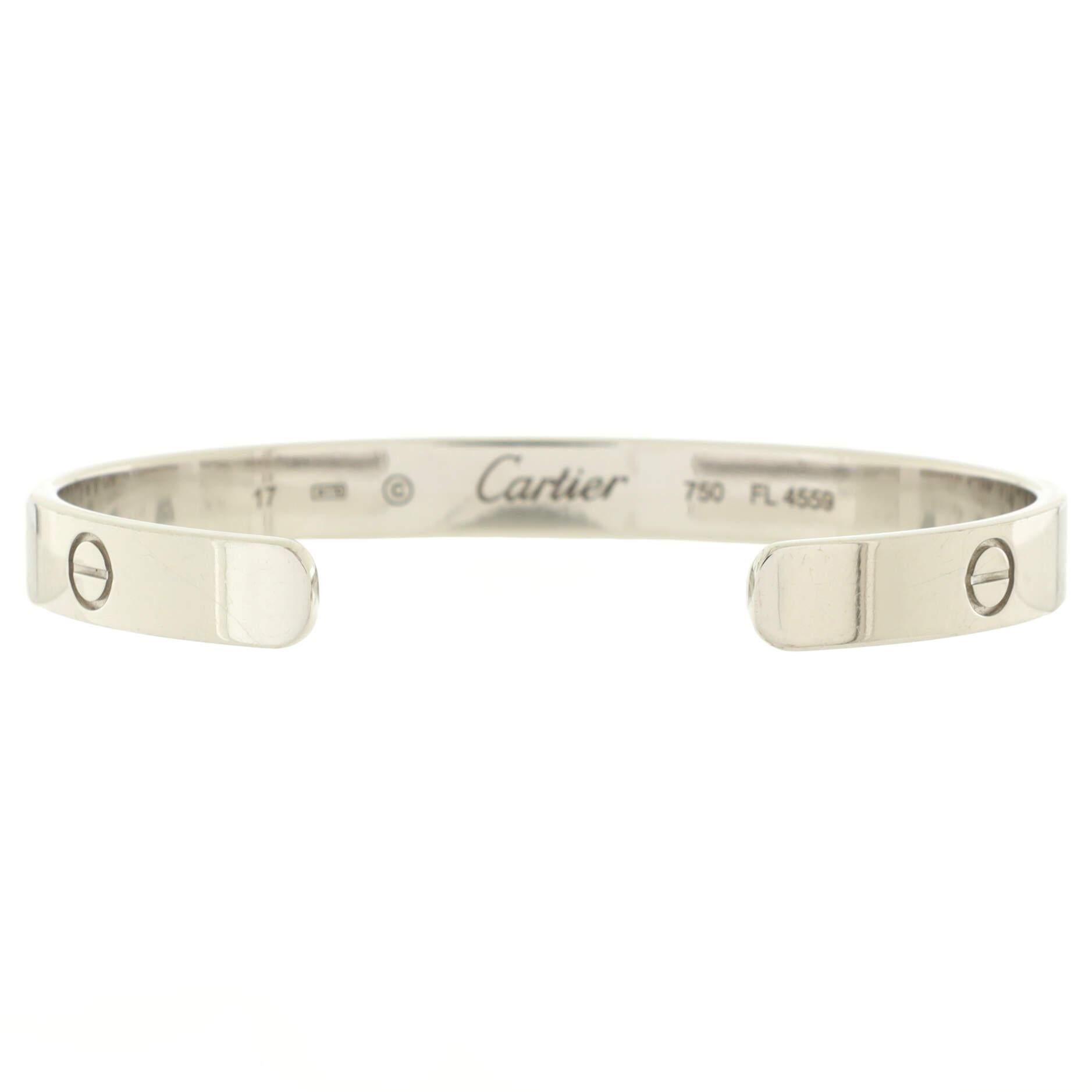 Cartier Love Cuff Bracelet 18K White Gold In Good Condition In New York, NY