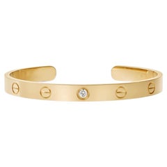 Cartier Love Cuff Bracelet in 18k Yellow Gold 1 Diamond, Size 17