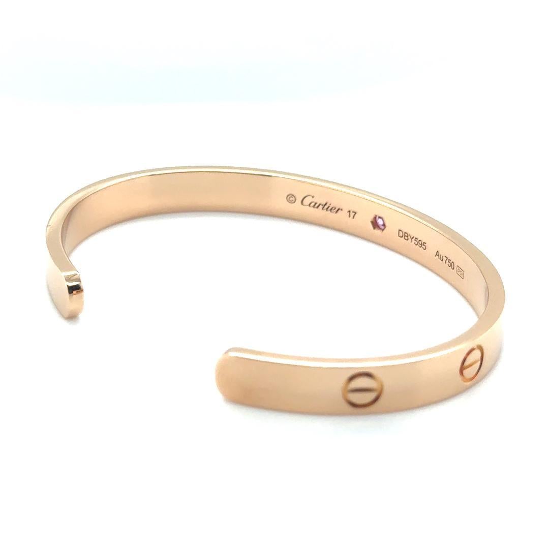 Modern Cartier Love Cuff Bracelet Pink Sapphire Rose Gold Size 17