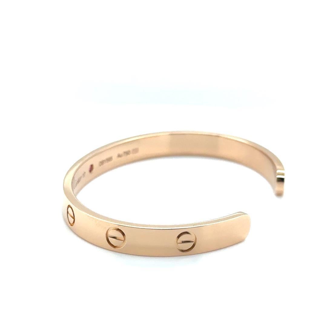 Round Cut Cartier Love Cuff Bracelet Pink Sapphire Rose Gold Size 17