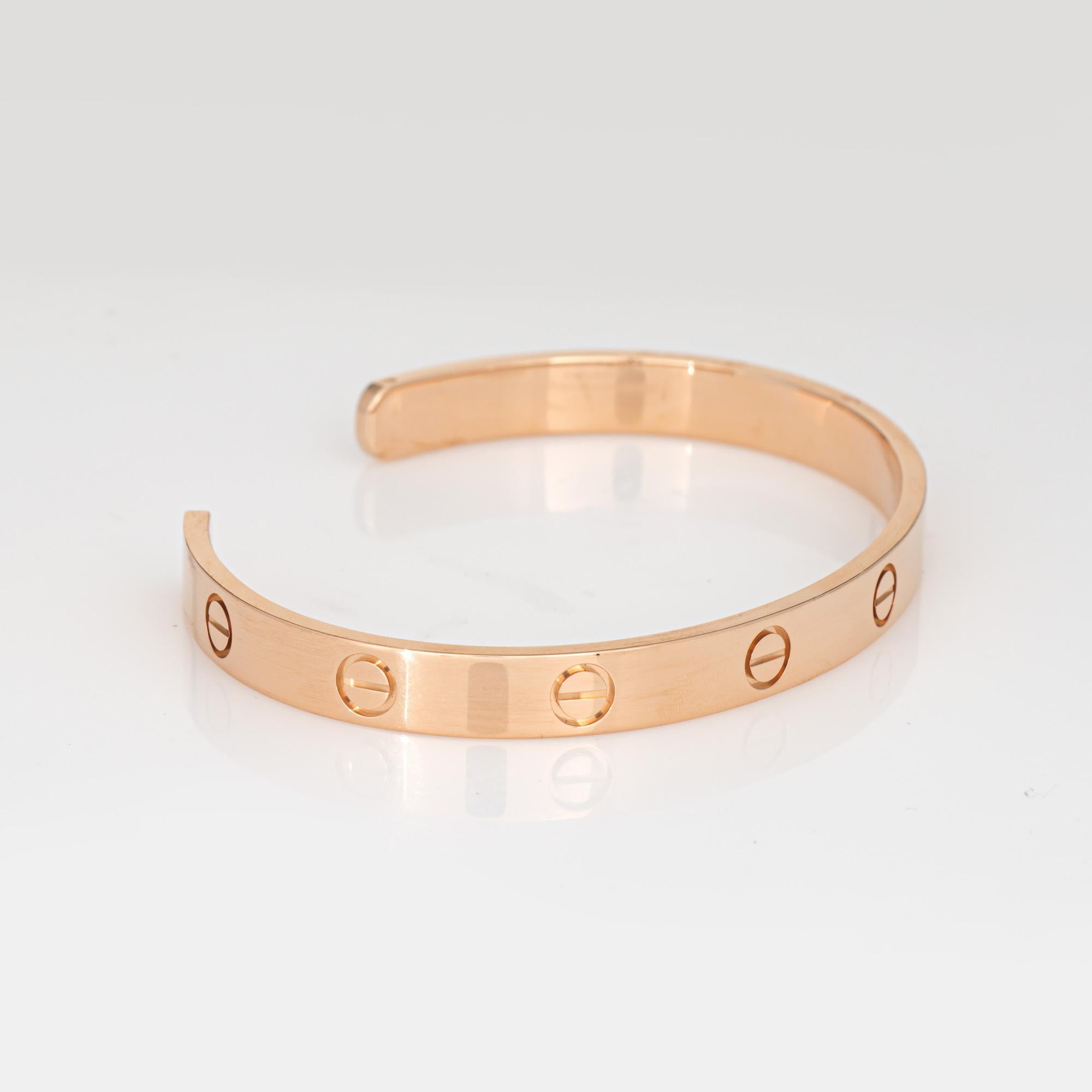 Contemporary Cartier Love Cuff Bracelet Sz 18 Estate 18 Karat Rose Gold Fine Signed Jewelry For Sale