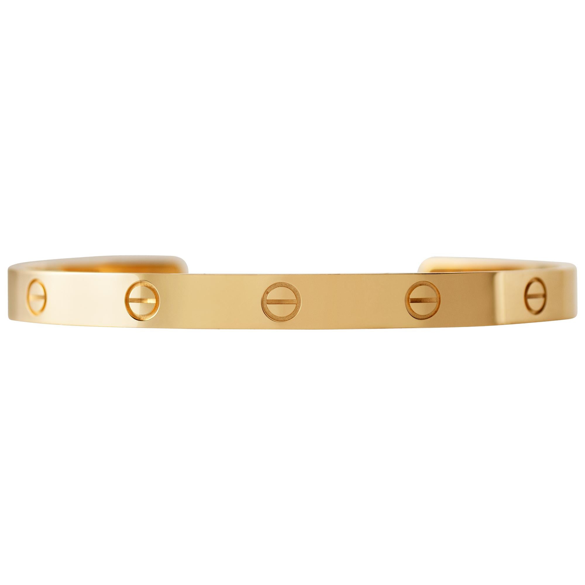 Cartier Love cuff/bangle in 18k yellow gold. Size 20, 6mm width. With Cartier box. Ref. B6032417
