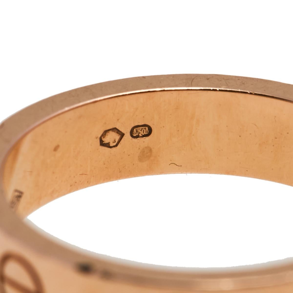 Cartier Love Diamond 18k Rose Gold Band Ring Size 49 In Fair Condition In Dubai, Al Qouz 2