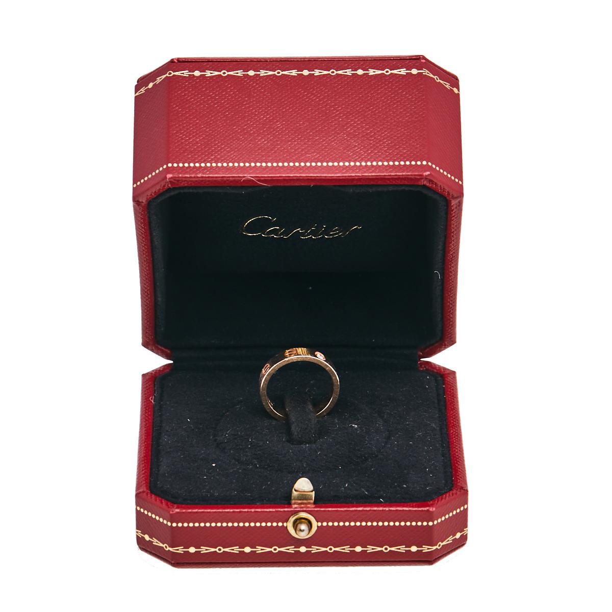 Women's Cartier Love Diamond 18k Rose Gold Band Ring Size 49