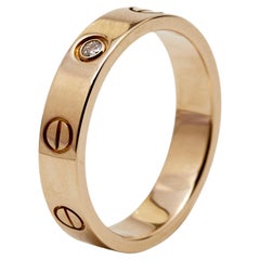 Cartier Love Diamond 18k Rose Gold Band Ring Size 52