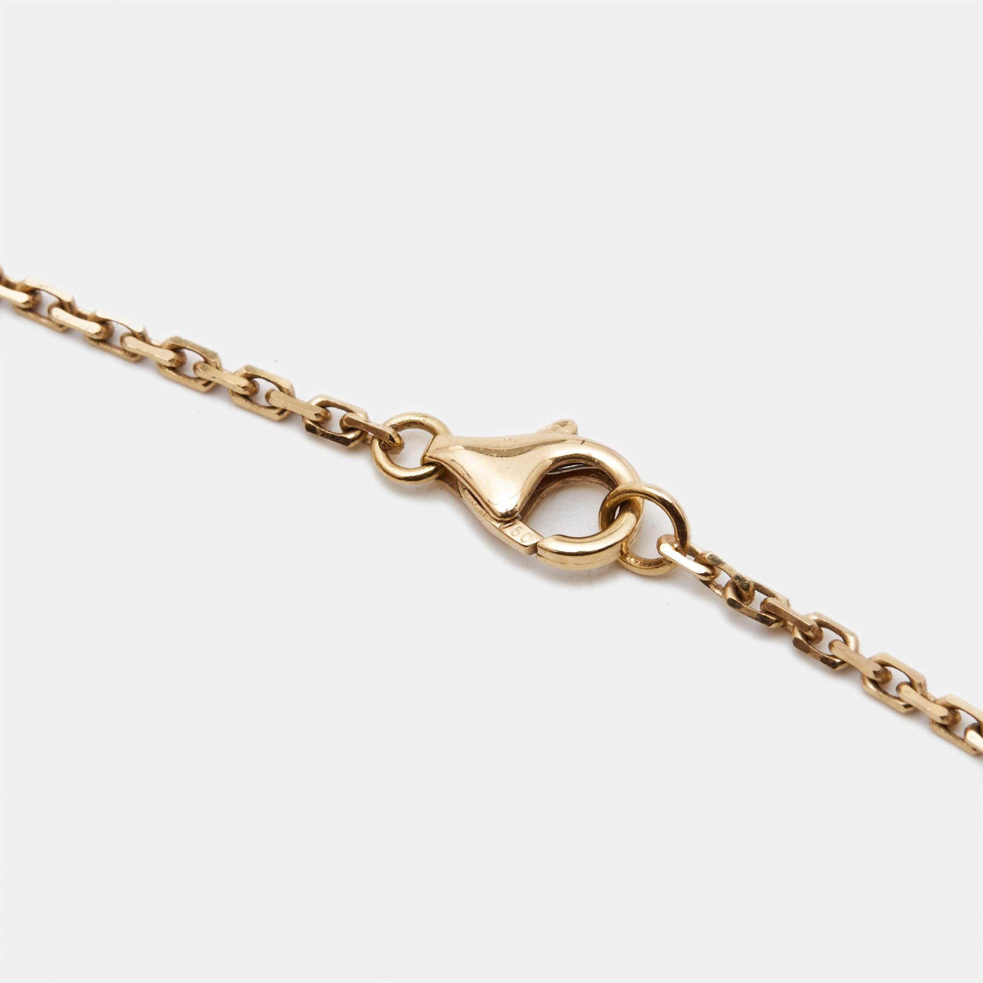 The Cartier Love necklace is an exquisite masterpiece, seamlessly blending luxury and romance. Crafted in lustrous 18k rose gold, its iconic Love motif is adorned with dazzling diamonds, adding a touch of brilliance. The elegant design symbolizes