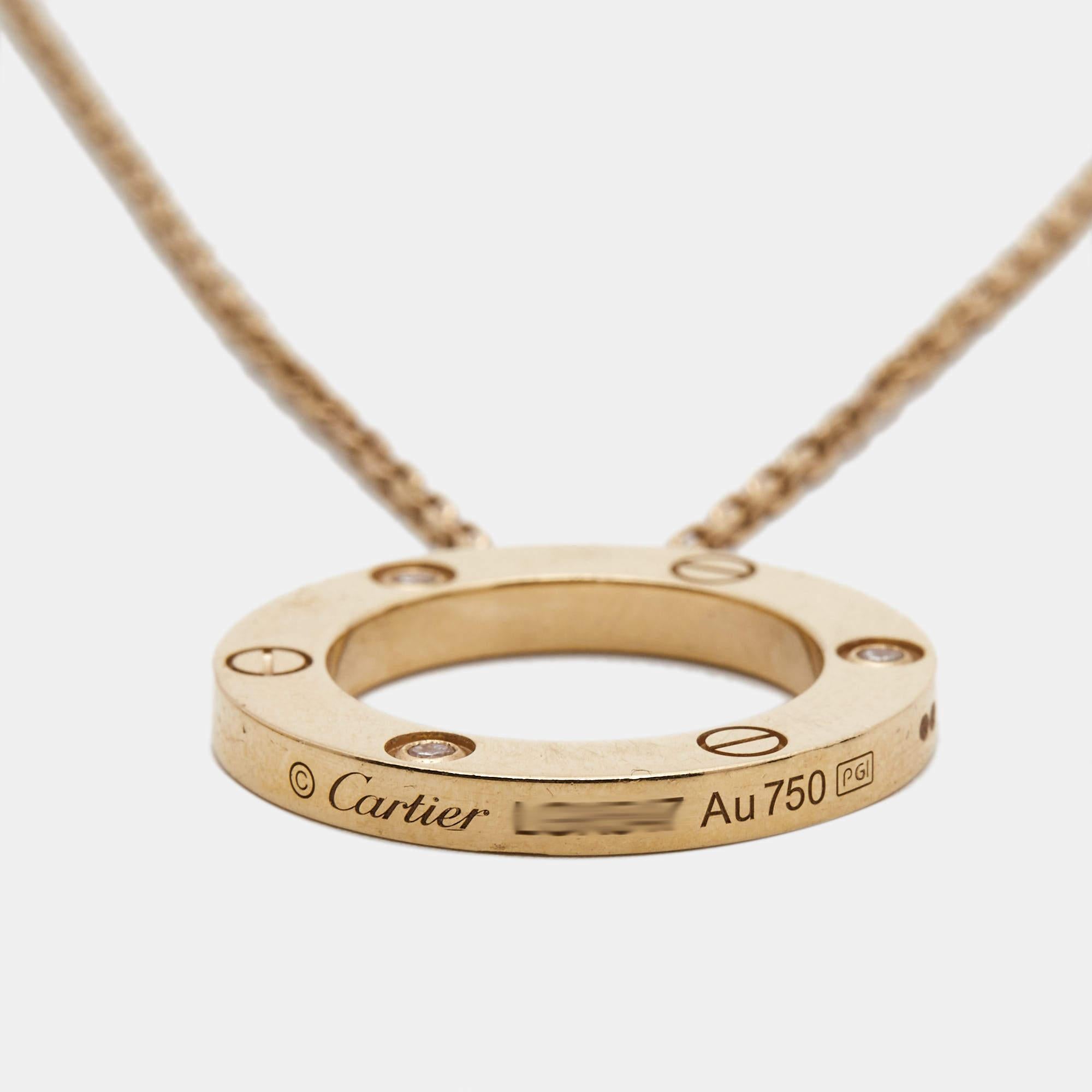 Contemporary Cartier Love Diamond 18k Rose Gold Necklace