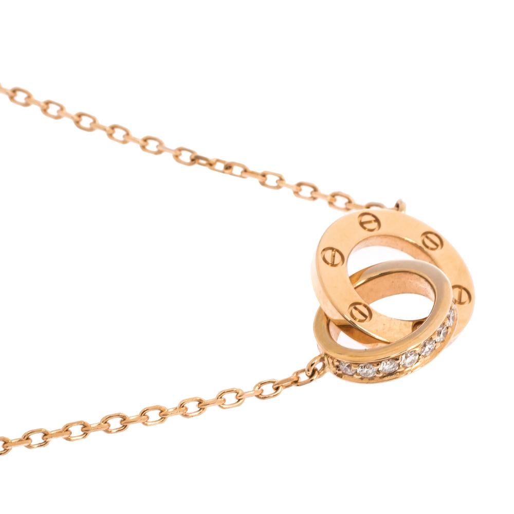 Cartier Love Diamond 18k Rose Gold Necklace For Sale At 1stdibs