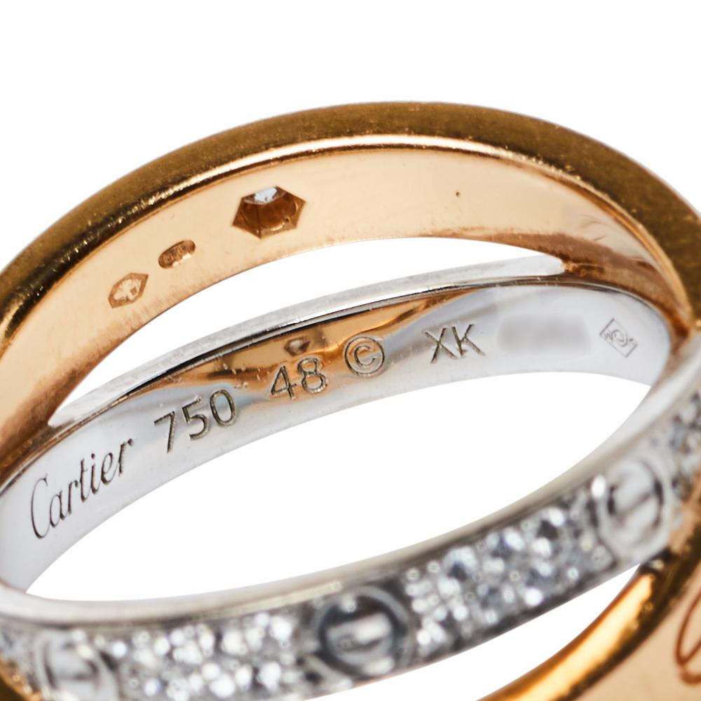 Cartier Love Diamond 18K Two Tone Gold Double Band Ring In Fair Condition In Dubai, Al Qouz 2