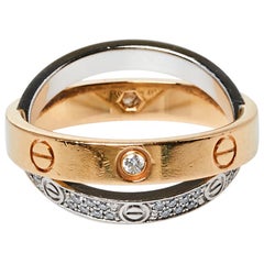 Cartier Love Diamond 18K Two Tone Gold Double Band Ring Size 48