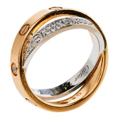 Cartier Love Diamond 18K Two Tone Gold Double Band Ring Size 48