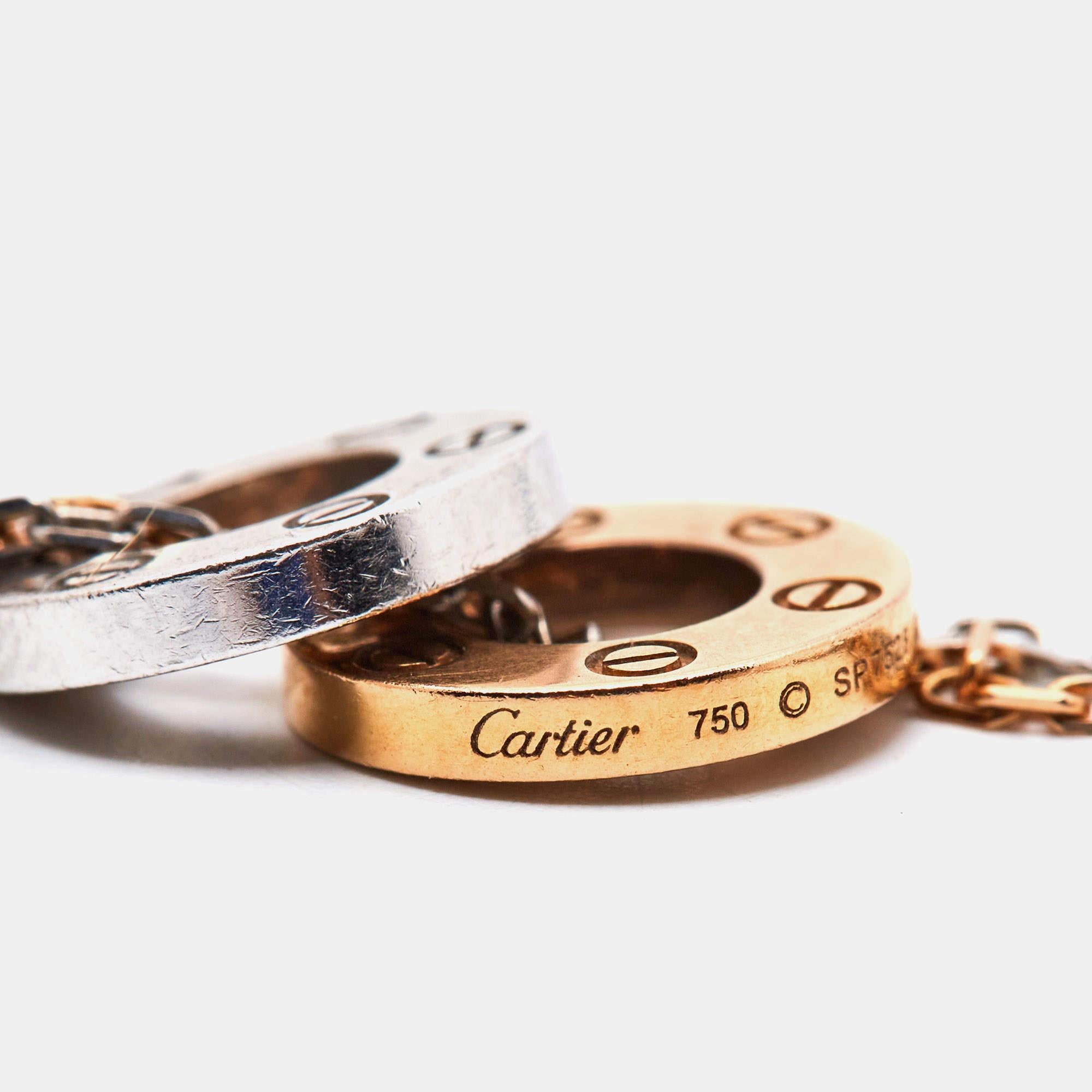 Cartier Love Diamond 18k Two Tone Gold Double Chain Necklace In Good Condition For Sale In Dubai, Al Qouz 2