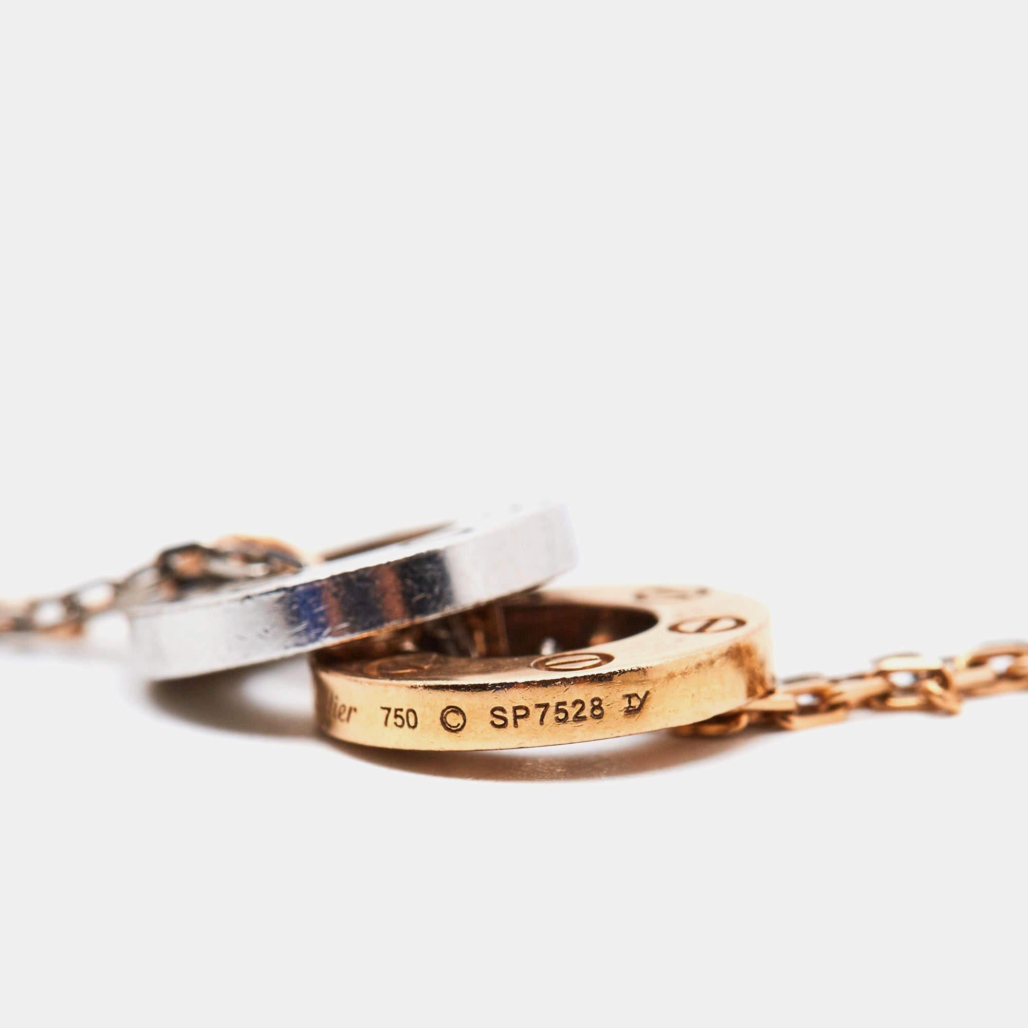 Cartier, collier Love à double chaîne en or bicolore 18 carats et diamants Pour femmes en vente