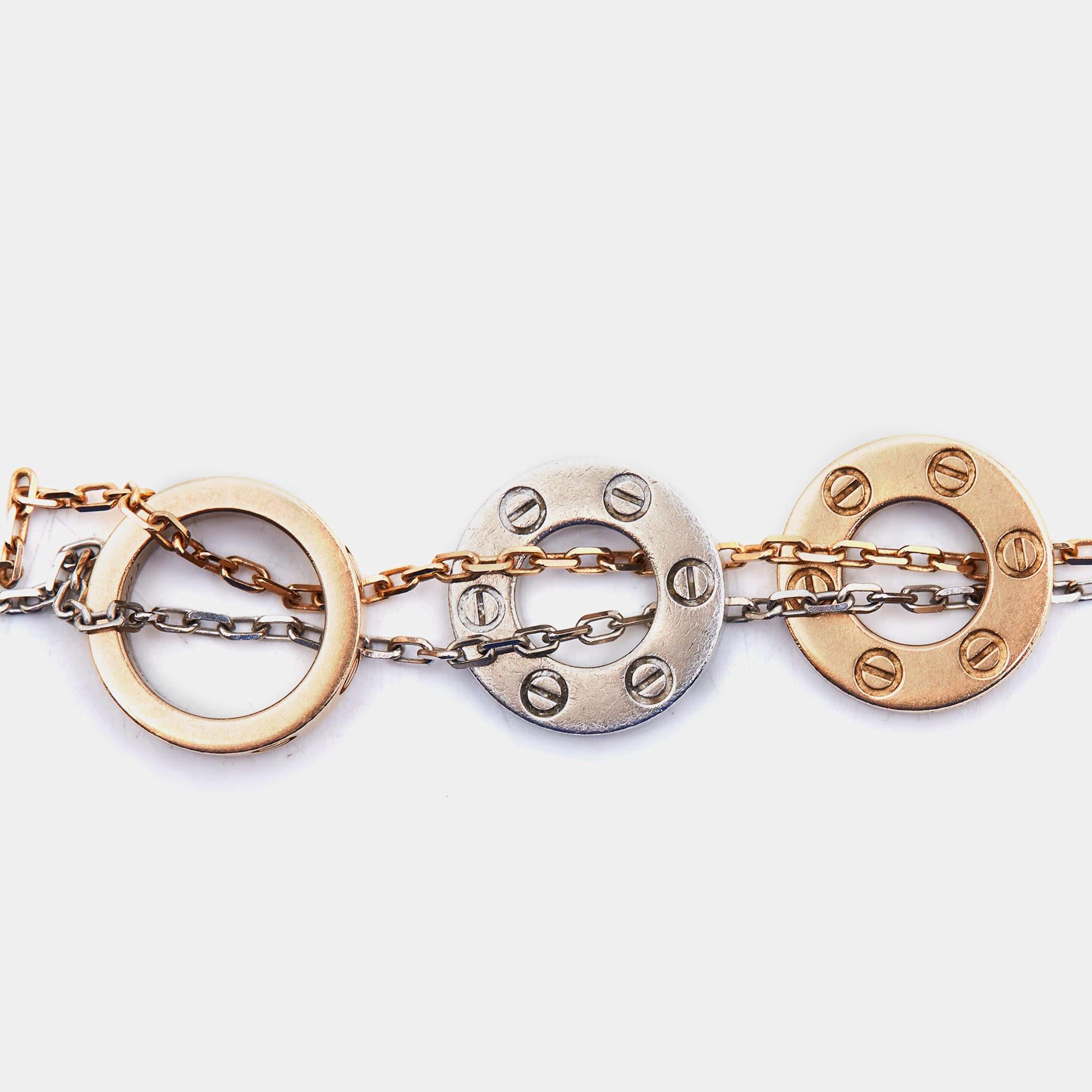Cartier Love Diamant-Halskette aus 18 Karat zweifarbigem Gold mit doppelter Kette im Angebot 1