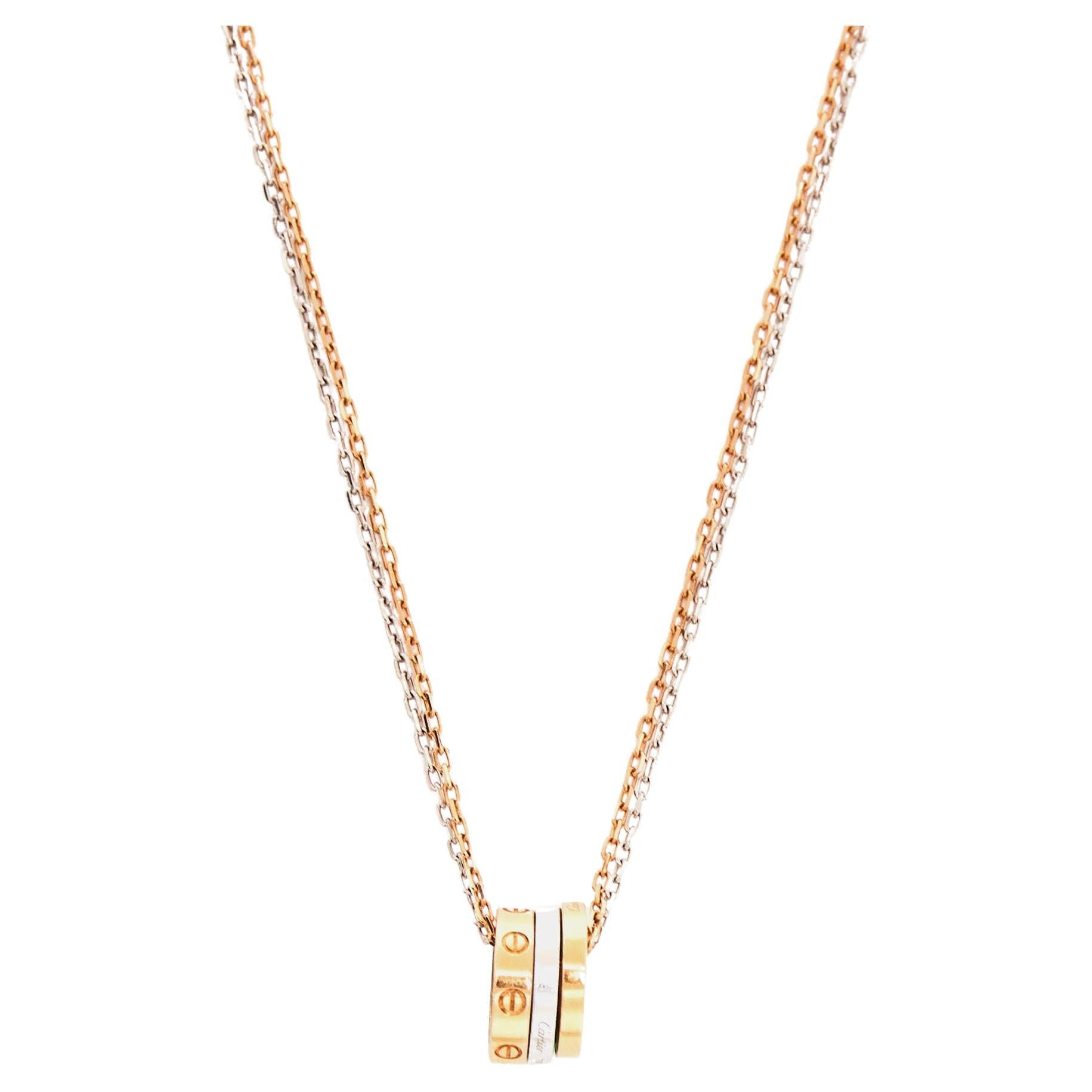 Cartier Love Diamond 18k Two Tone Gold Double Chain Necklace For Sale
