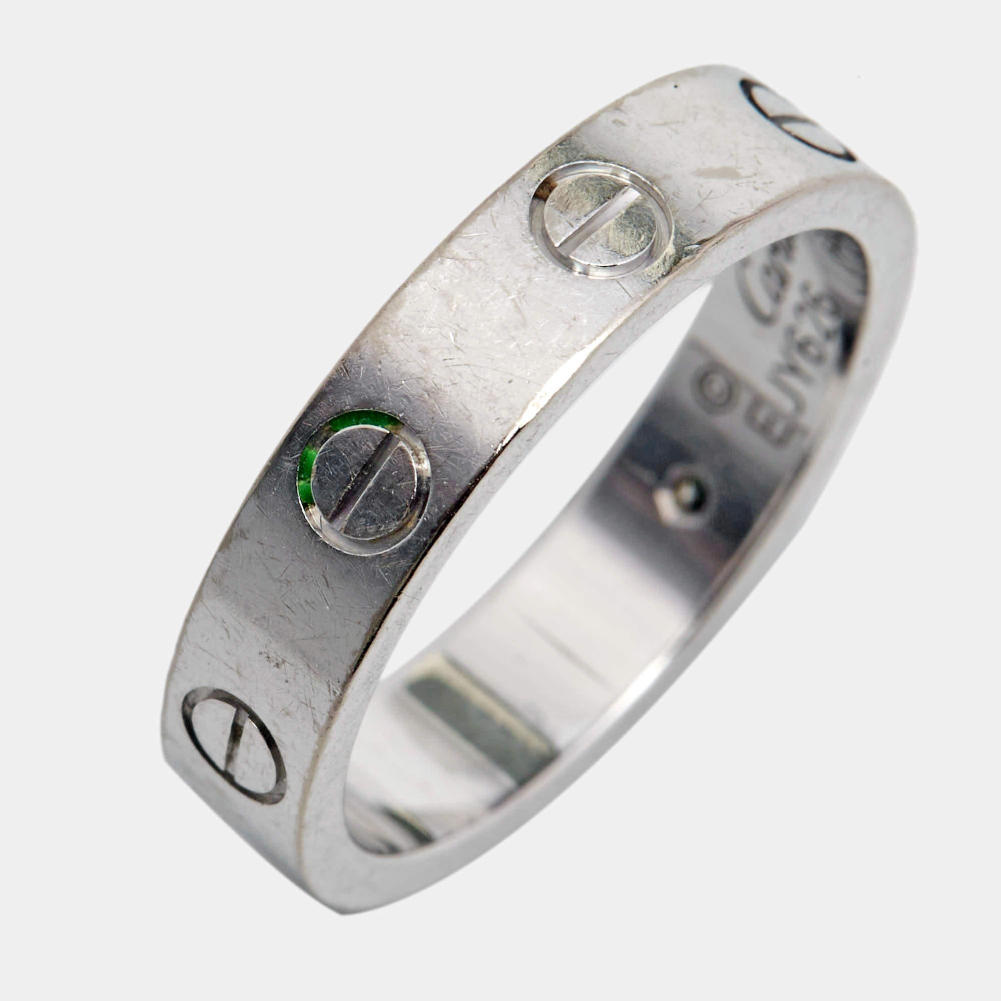 Uncut Cartier Love Diamond 18k White Gold Band Ring Size 50