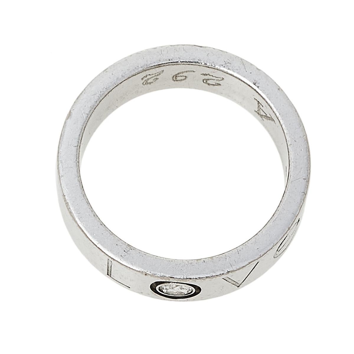 Women's Cartier Love Diamond 18K White Gold Band Ring Size 53