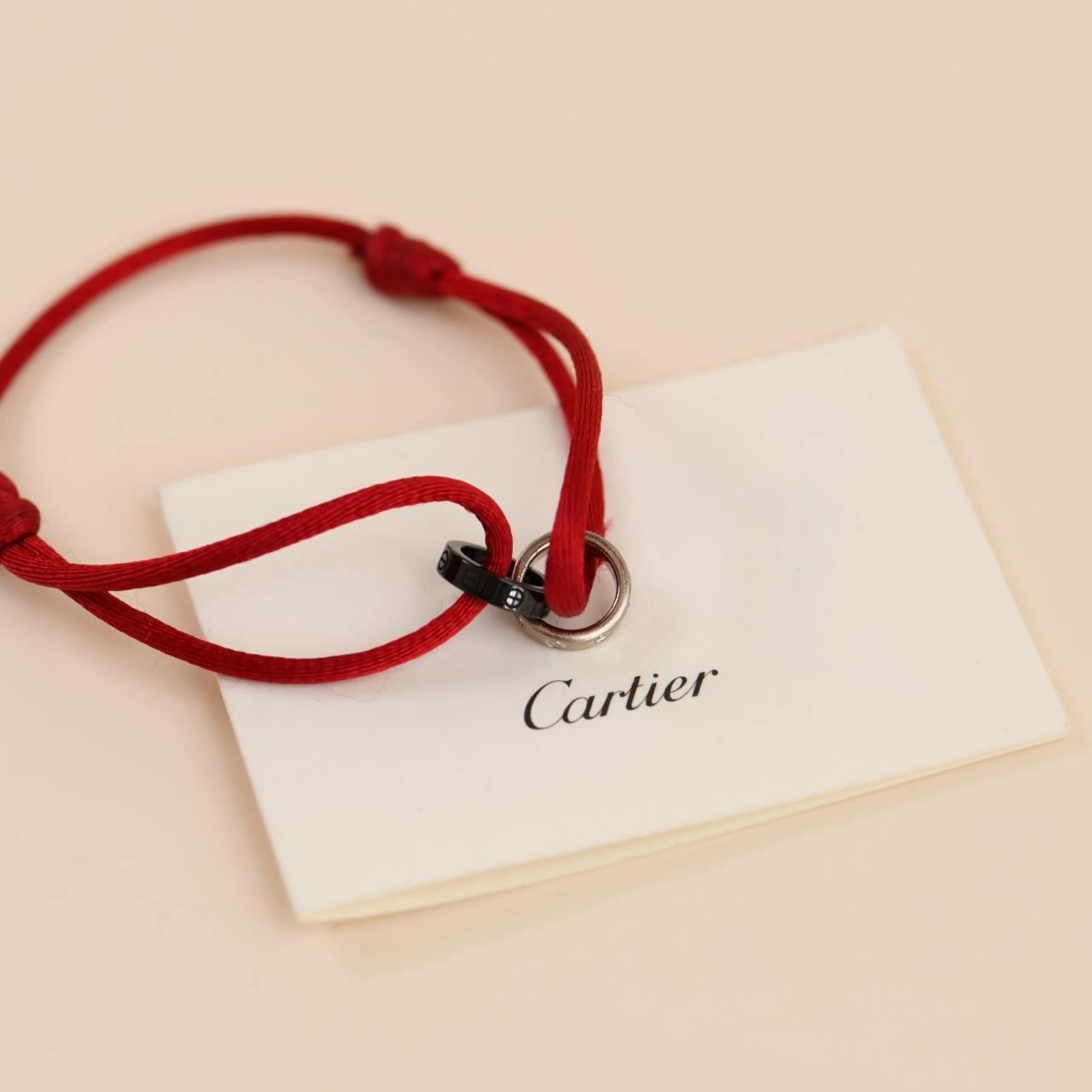 Brilliant Cut Cartier Love Diamond 18k White Gold Sèvres Porcelain Red Cord Bracelet