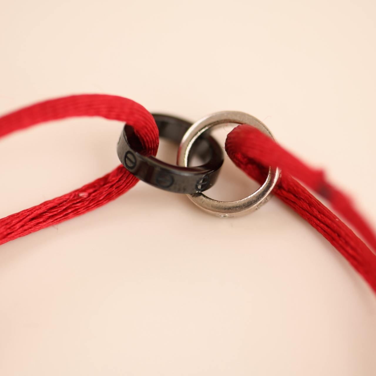 Cartier Love Diamond 18k White Gold Sèvres Porcelain Red Cord Bracelet In Excellent Condition In Banbury, GB