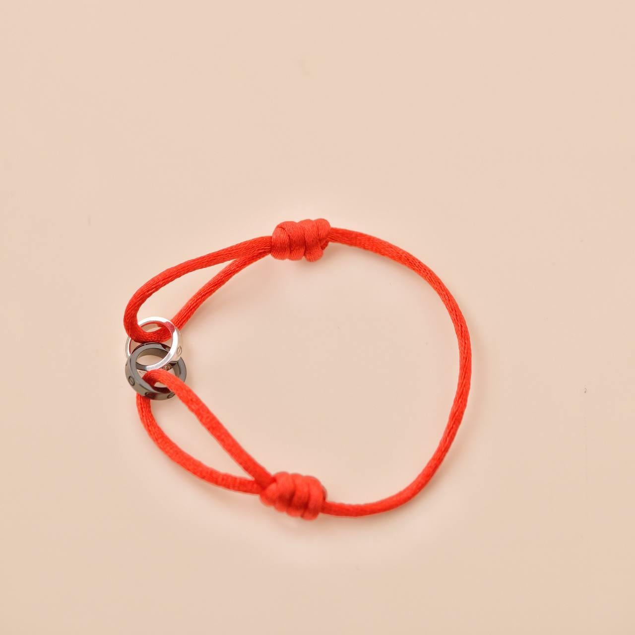 Women's or Men's Cartier Love Diamond 18k White Gold Sevres Porcelain Red Cord Bracelet
