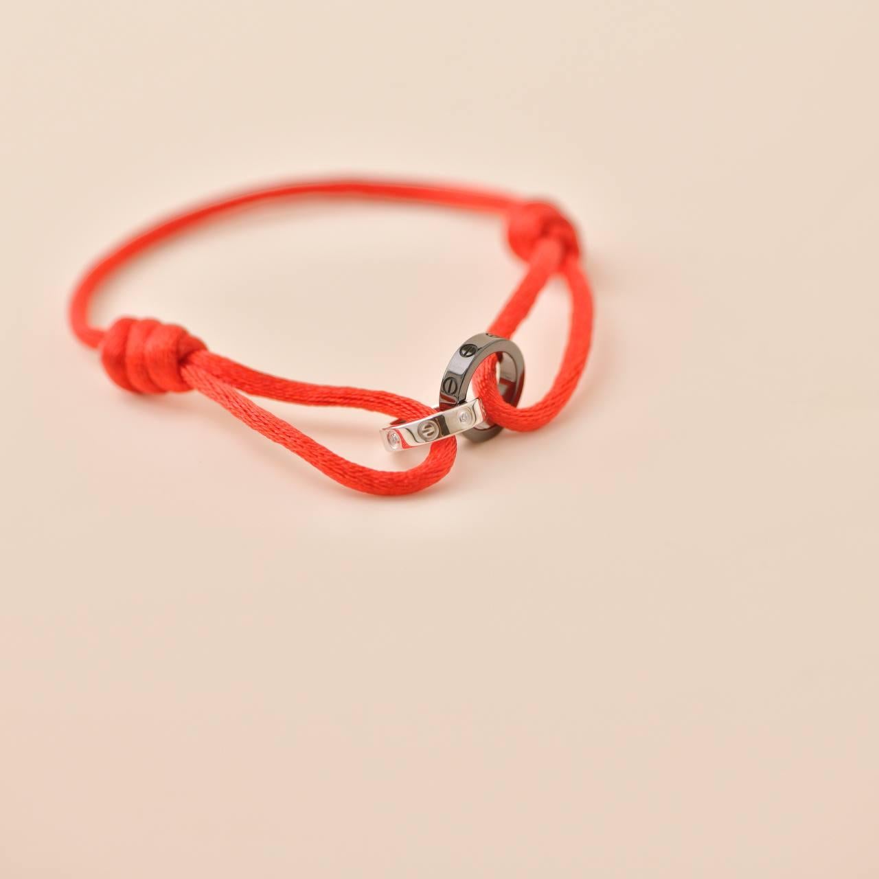 Cartier Love Diamond 18k White Gold Sevres Porcelain Red Cord Bracelet 3