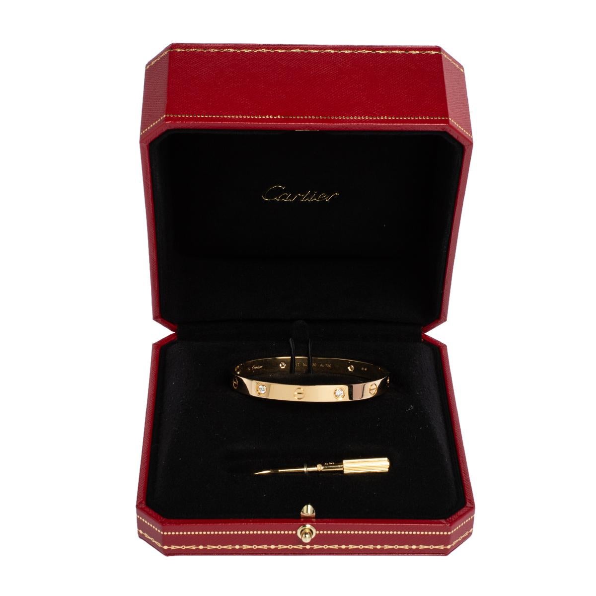 Cartier Love Diamond 18K Yellow Gold Bracelet 17 5