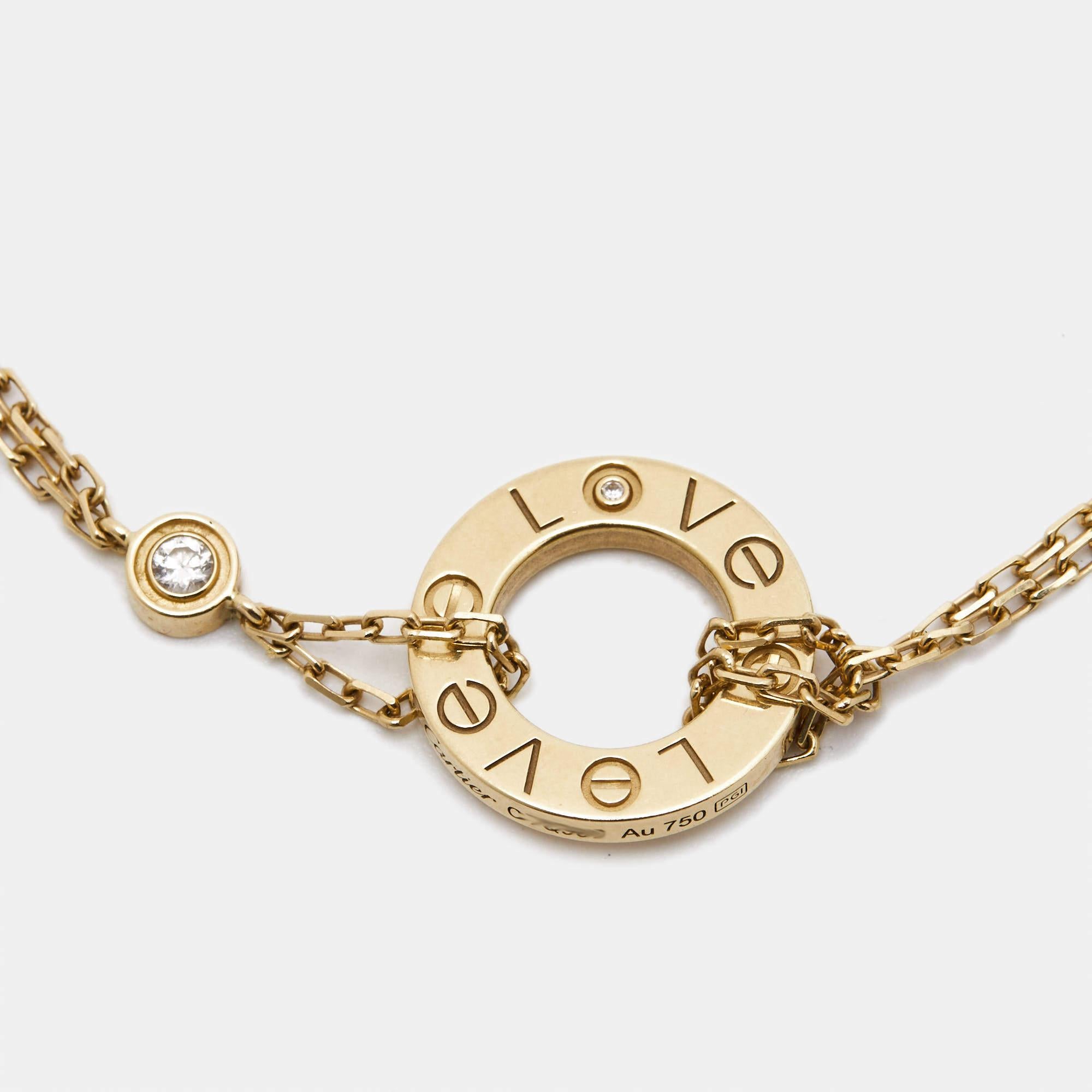 Uncut Cartier Love Diamond 18k Yellow Gold Bracelet For Sale